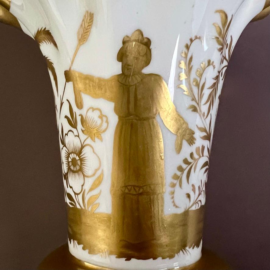 Peint à la main Vase Samuel Alcock, bordure vague, blanc avec figure de chinoiserie dorée, vers 1825