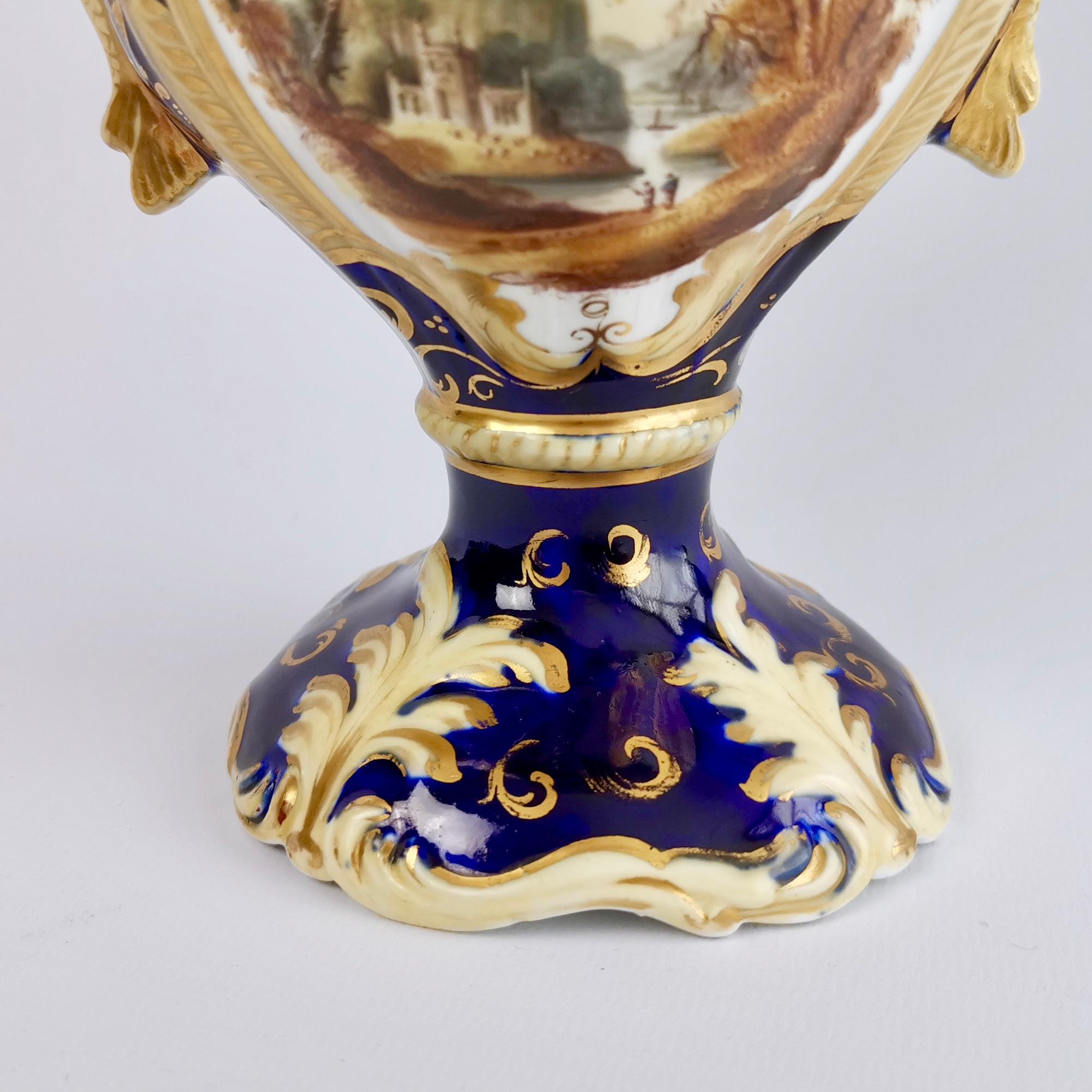 Samuel Alcock Griffin Vase, Cobalt Blue with Landscapes, Rococo Revival, ca 1840 For Sale 3