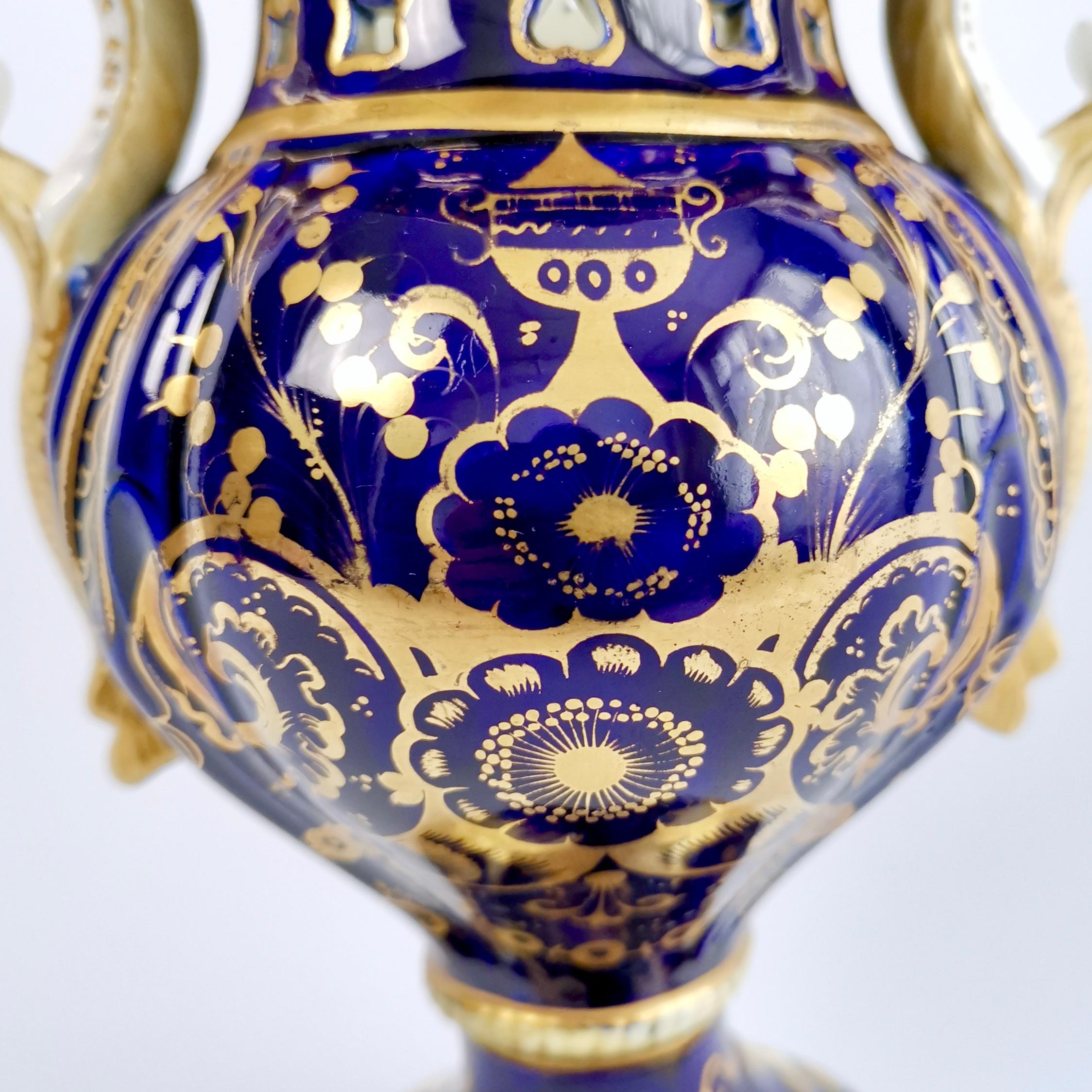 Samuel Alcock Griffin Vase, Cobalt Blue with Landscapes, Rococo Revival, ca 1840 In Good Condition For Sale In London, GB