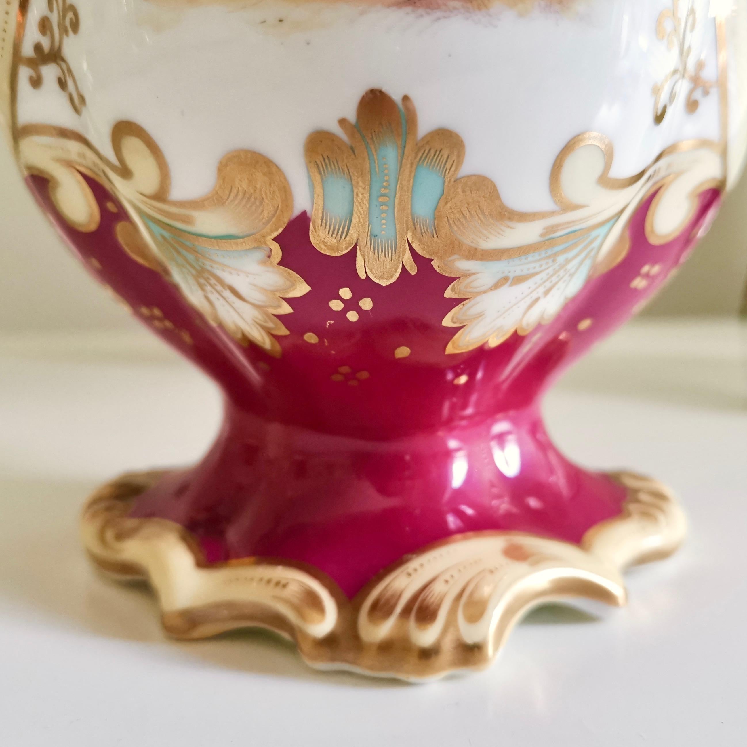 Mid-19th Century Samuel Alcock Porcelain Vase, Maroon with Landscapes, Rococo Revival, ca 1840 For Sale