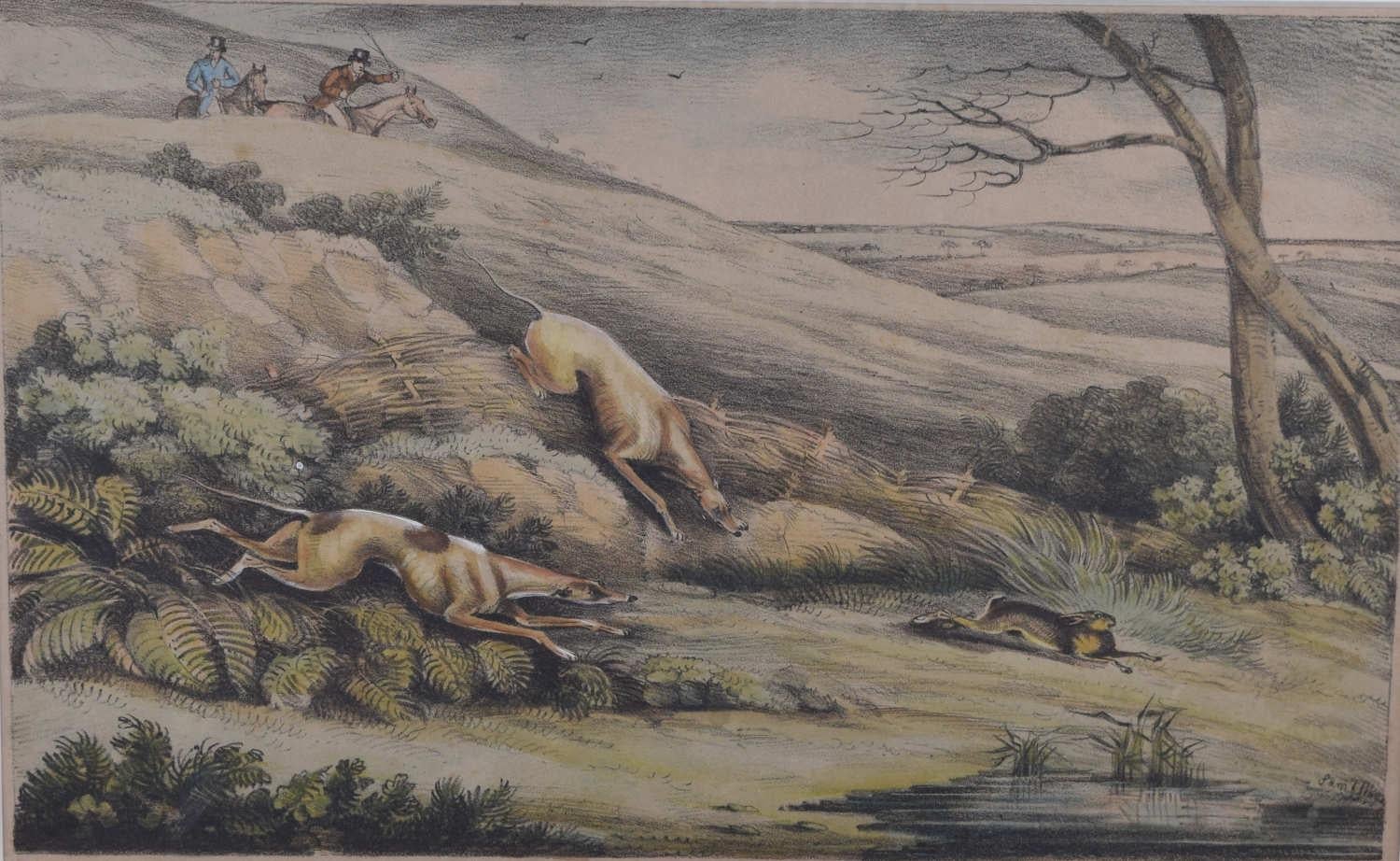 Samuel Alken
Delineations of British Field Sports 
Lithograph series 
25 x 42 cm 

Samuel Alken Jr. (1784–1825) was a British artist and engraver, part of the prominent Alken family of painters and engravers, known for their sporting and hunting