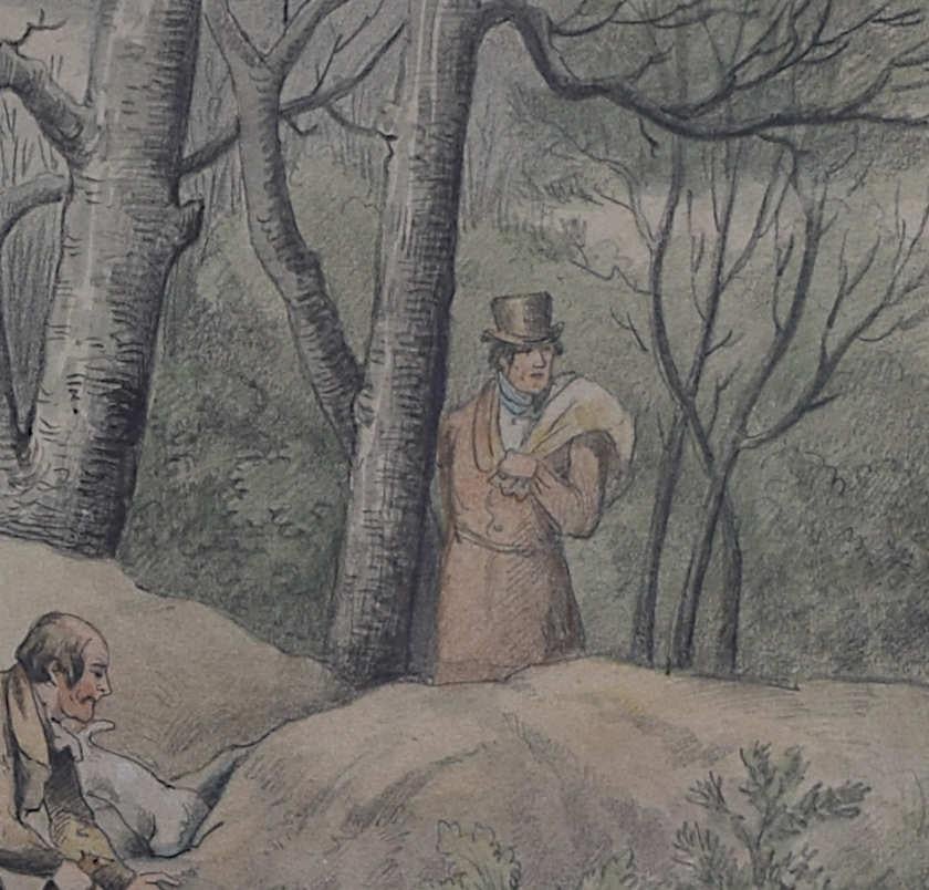 Poachers ferretting rabbits, watercolour after Samuel Alken Jnr. - Realist Print by Samuel Alken Jr.