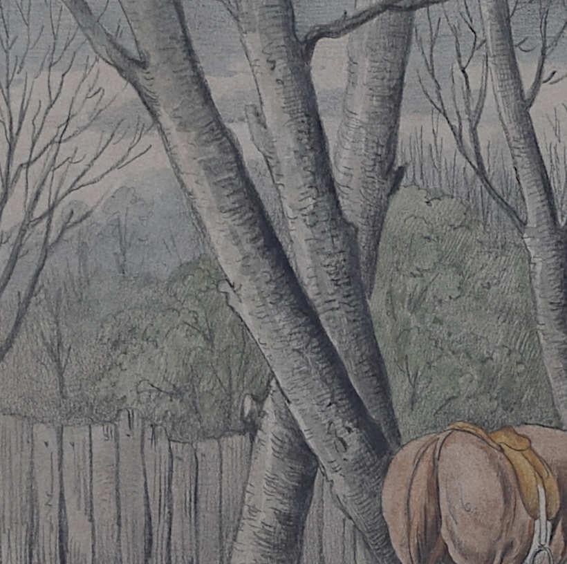 Poachers ferretting rabbits, watercolour after Samuel Alken Jnr. - Gray Landscape Print by Samuel Alken Jr.