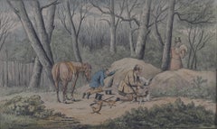 Poachers ferretting rabbits, watercolour after Samuel Alken Jnr.