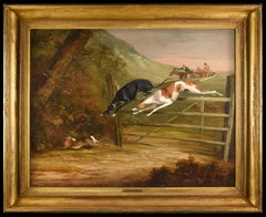 British hunting scene, dogs chasing a hare in the countryside