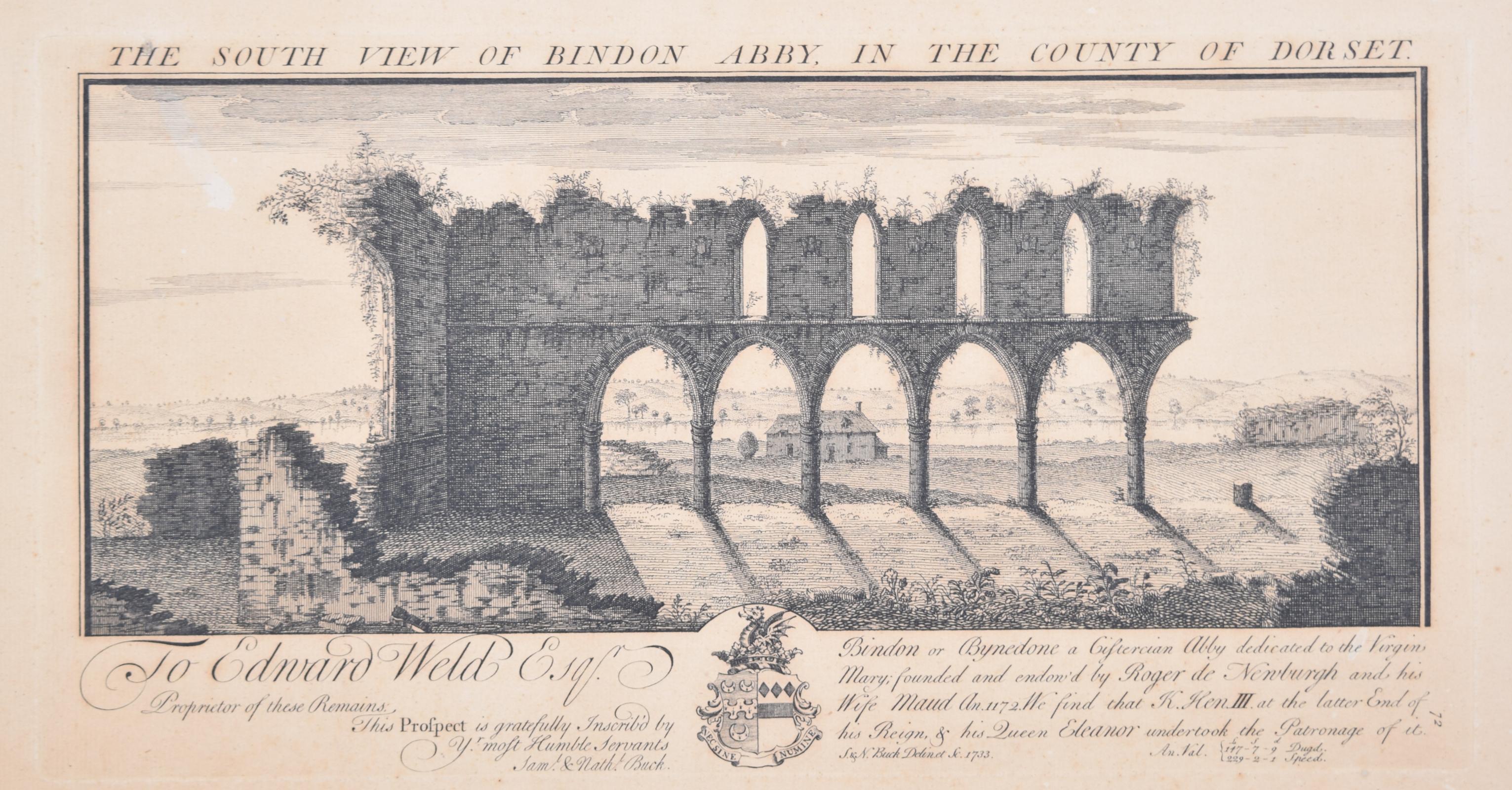 Samuel & Nathaniel Buck Landscape Print – Bindon Abbey, Dorset, Kupferstich nach Samuel und Nathaniel Buck
