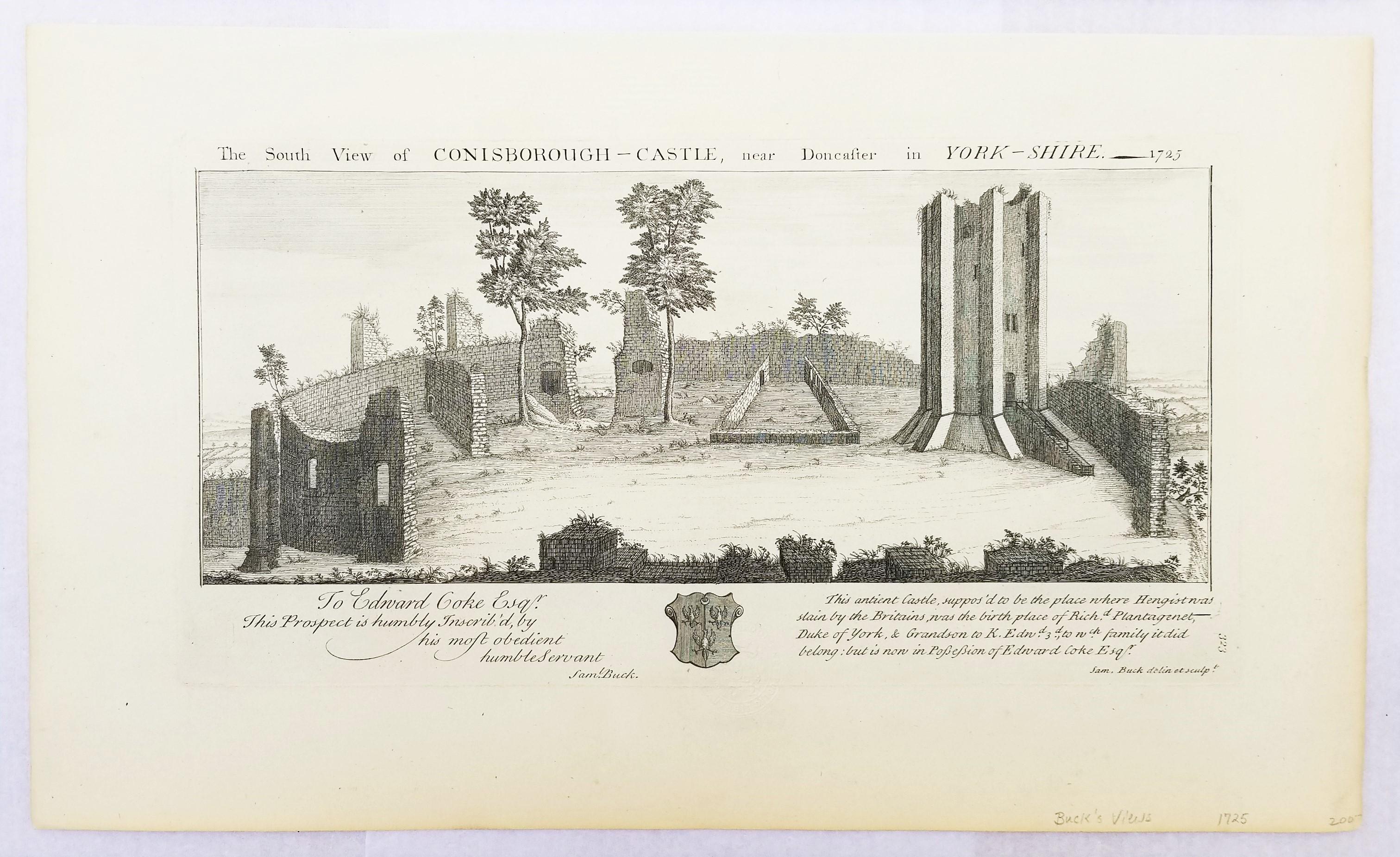 « Conisborough Castle » et « Morlashe Castle » de « Buck's Antiquities » /// UK Art - Maîtres anciens Print par Samuel & Nathaniel Buck