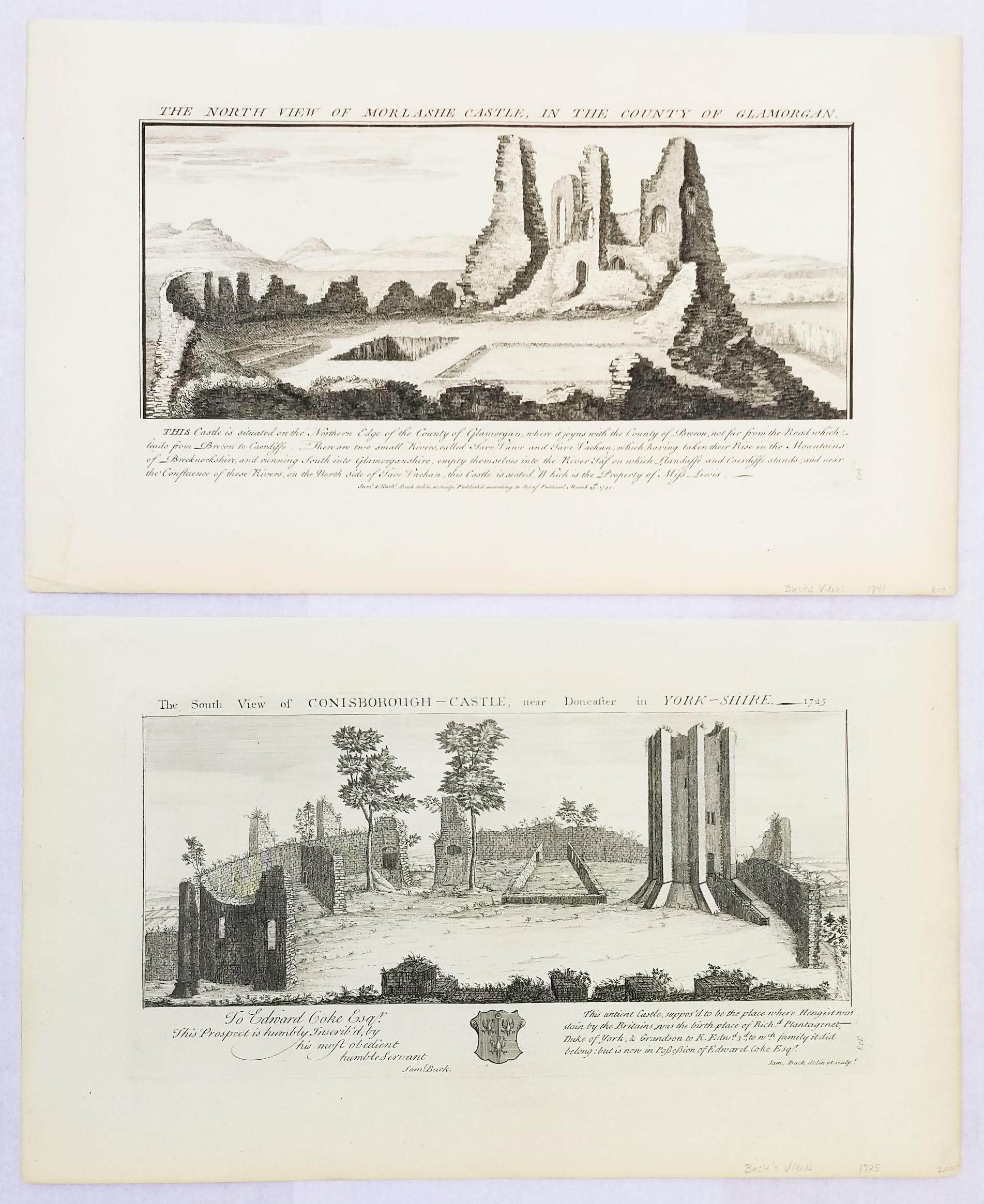 „Conisborough Castle“ und „Morlashe Castle“ aus „Buck's Antiquities“ /// UK Art