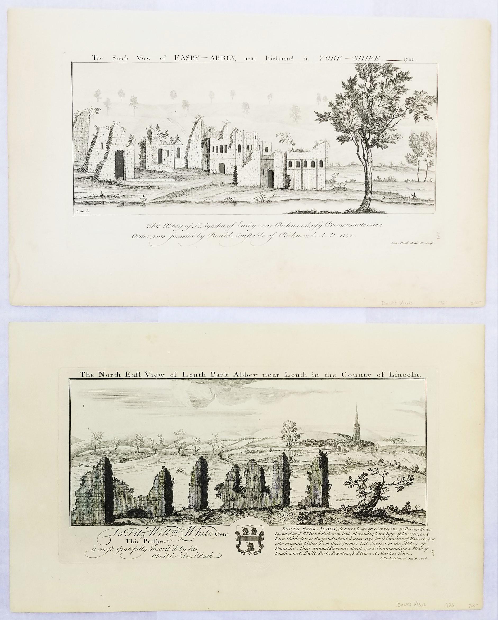 Samuel & Nathaniel Buck Landscape Print - "Louth Park Abbey" and "Easby Abbey" from "Buck's Antiquities" /// Architecture 