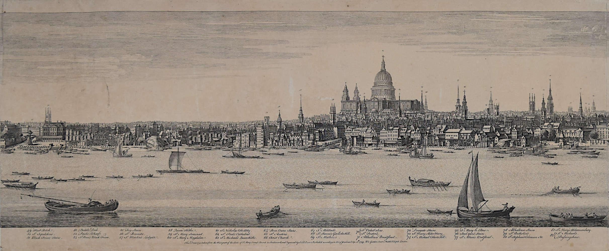 Panorama of London Samuel & Nathaniel Buck 1749 engraving For Sale 1