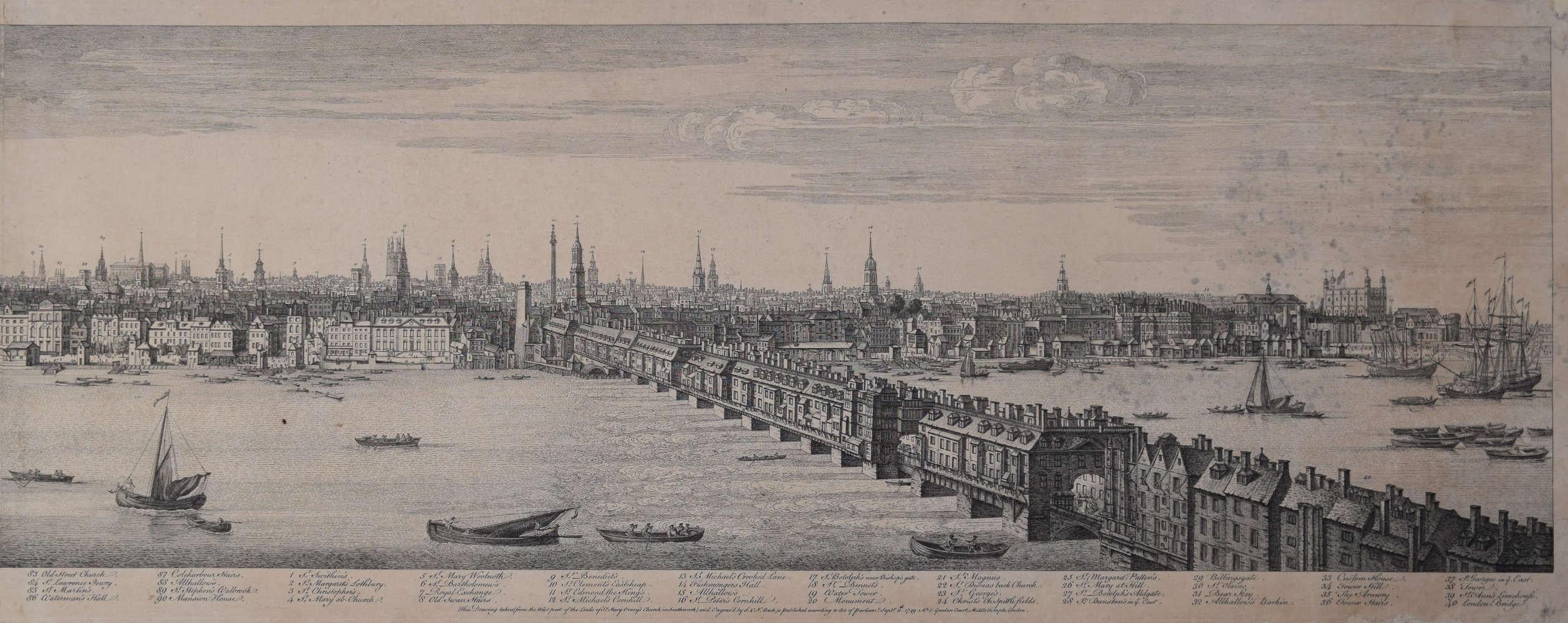 Panorama of London Samuel & Nathaniel Buck 1749 engraving For Sale 2