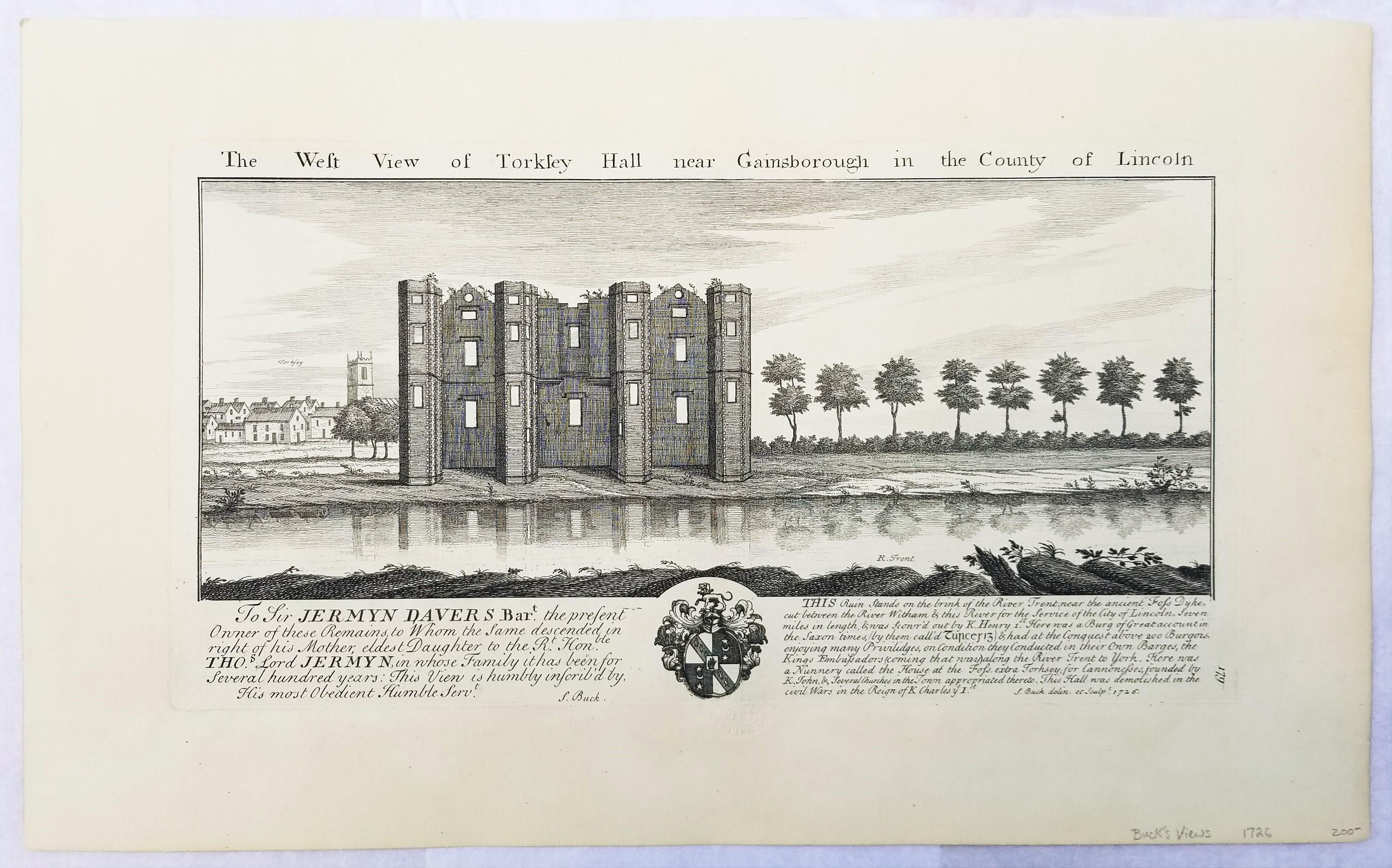 „Torksey Hall“ und „Newark Castle“ aus „Buck's Antiquities“ /// Architecture UK (Alte Meister), Print, von Samuel & Nathaniel Buck
