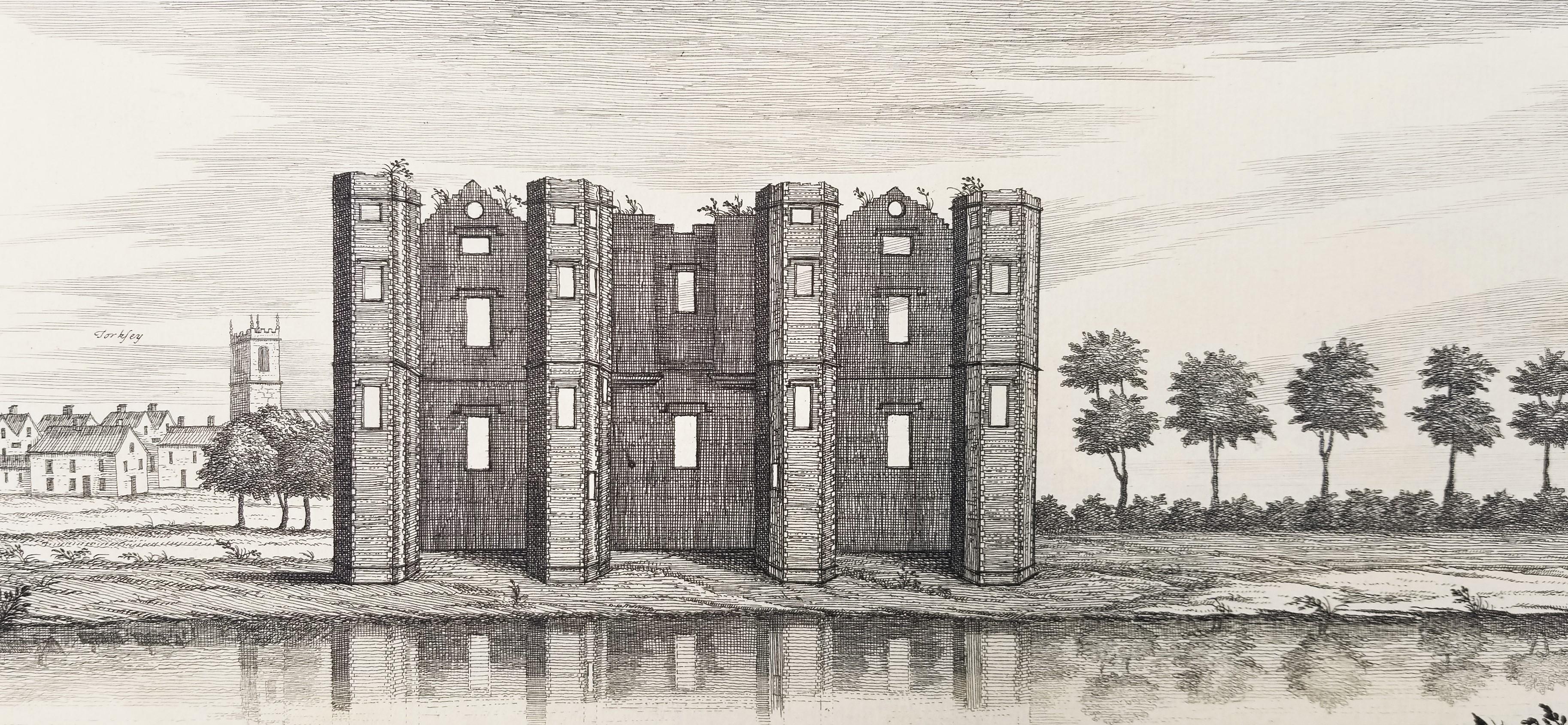 „Torksey Hall“ und „Newark Castle“ aus „Buck's Antiquities“ /// Architecture UK (Grau), Landscape Print, von Samuel & Nathaniel Buck