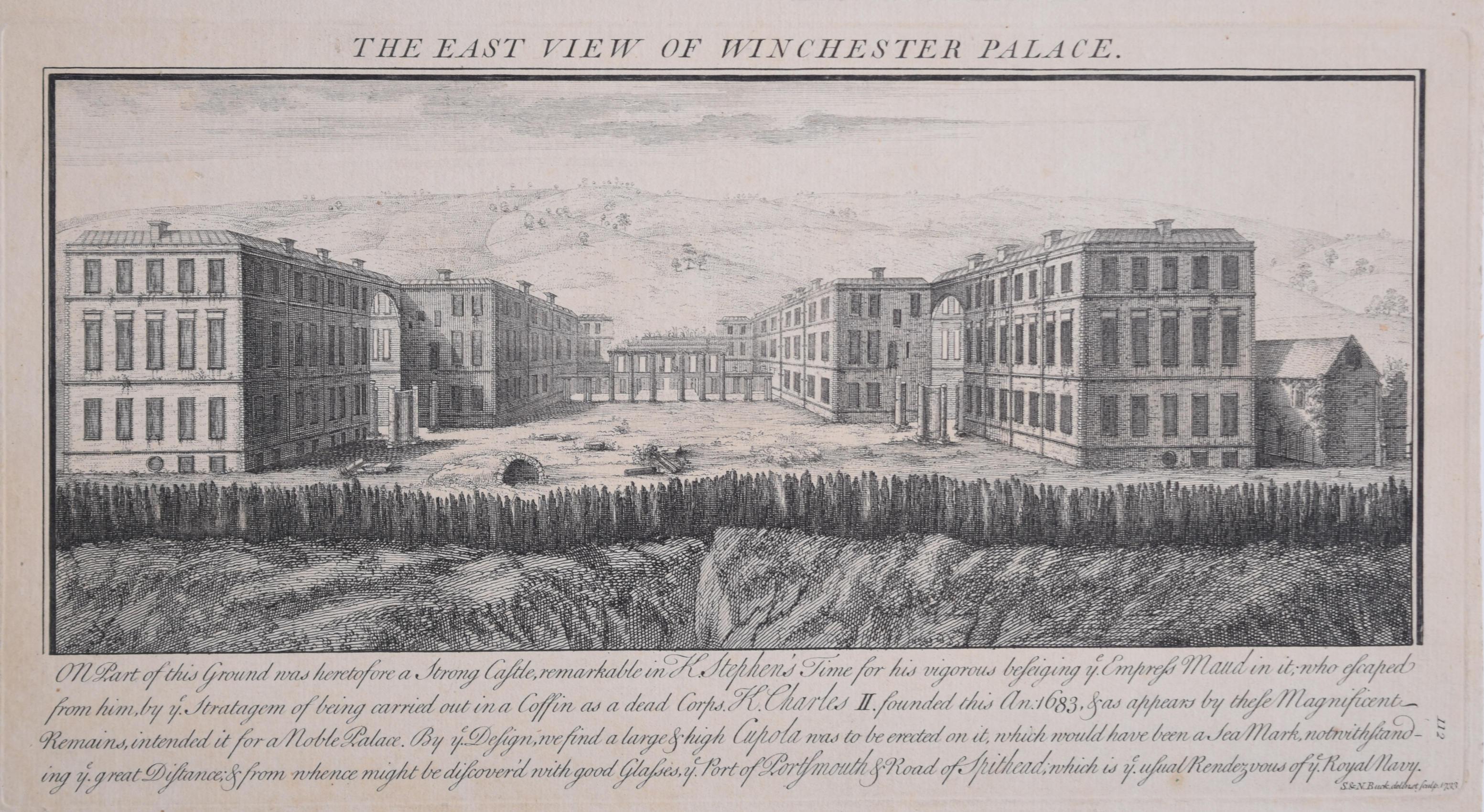 Samuel & Nathaniel Buck Landscape Print - Winchester Palace, Southwark, London engraving after Samuel and Nathaniel Buck