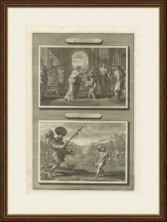 Samuel Anoints David and David Slays Goliath, Mortier Bible circa 1700