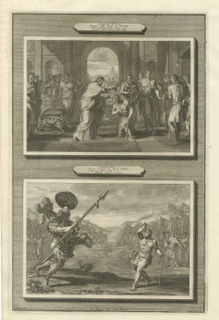 Samuel Anoints David and David Slays Goliath, Mortier Bible circa 1700