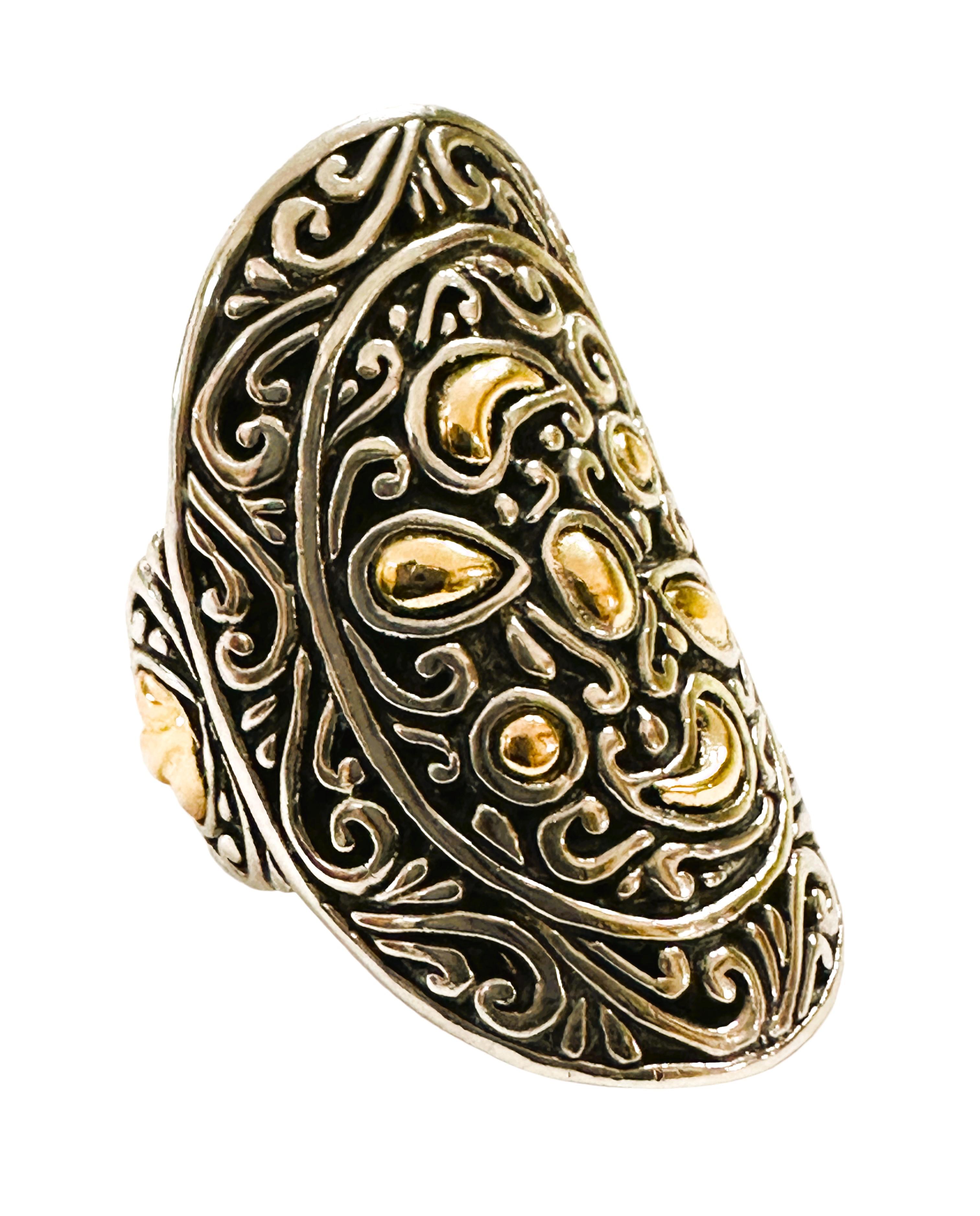 Samuel B 18K Gold 925 Sterling Silver Hammered Artisan Ring Size 6.5 For Sale 2