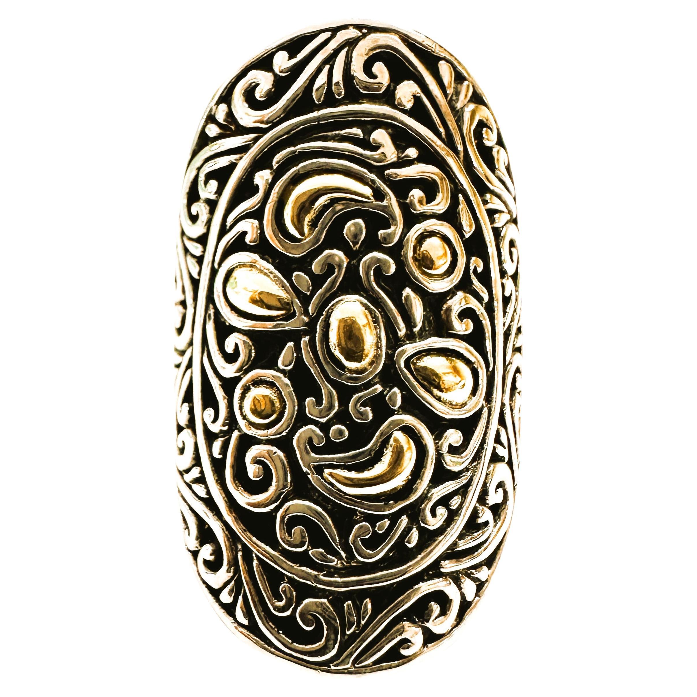 Samuel B 18K Gold 925 Sterlingsilber gehämmerter Kunsthandwerklicher Ring Größe 6,5 im Angebot