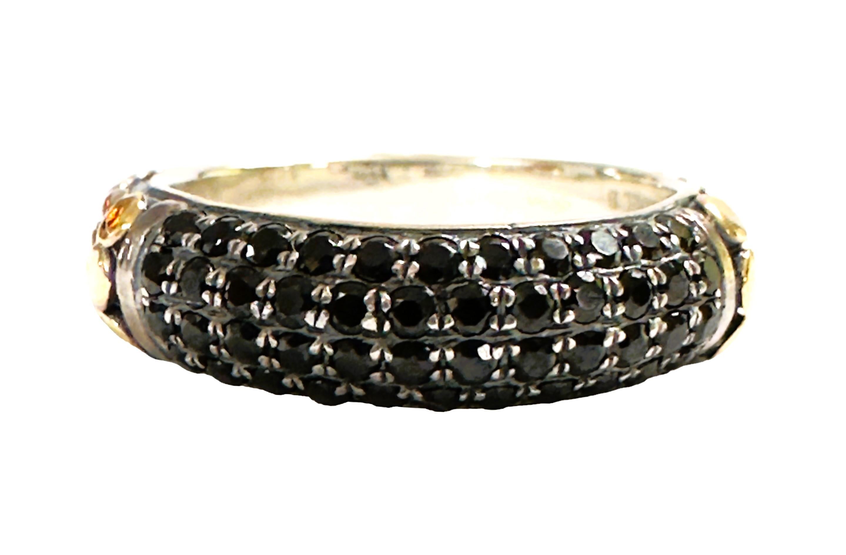 Round Cut Samuel B 18k & Sterling Silver Black Onyx Ring Size 7