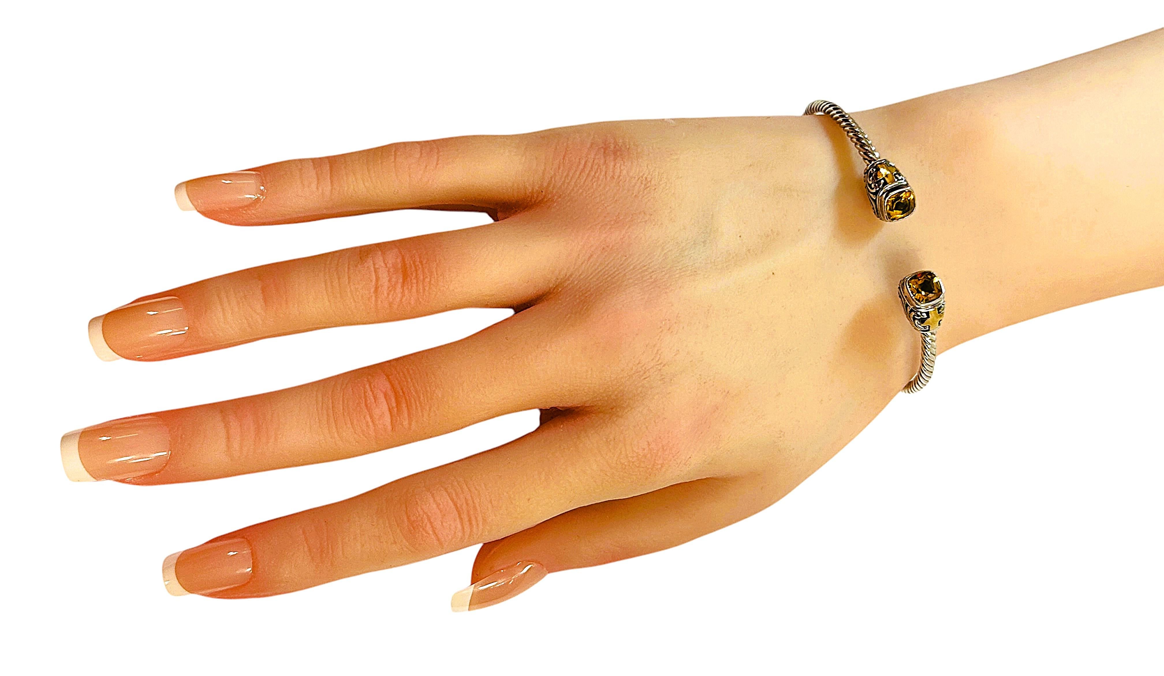Taglio cuscino Samuel B Bracciale con cerniera in oro 18k e argento sterling con Citrino da 2,90 carati in vendita