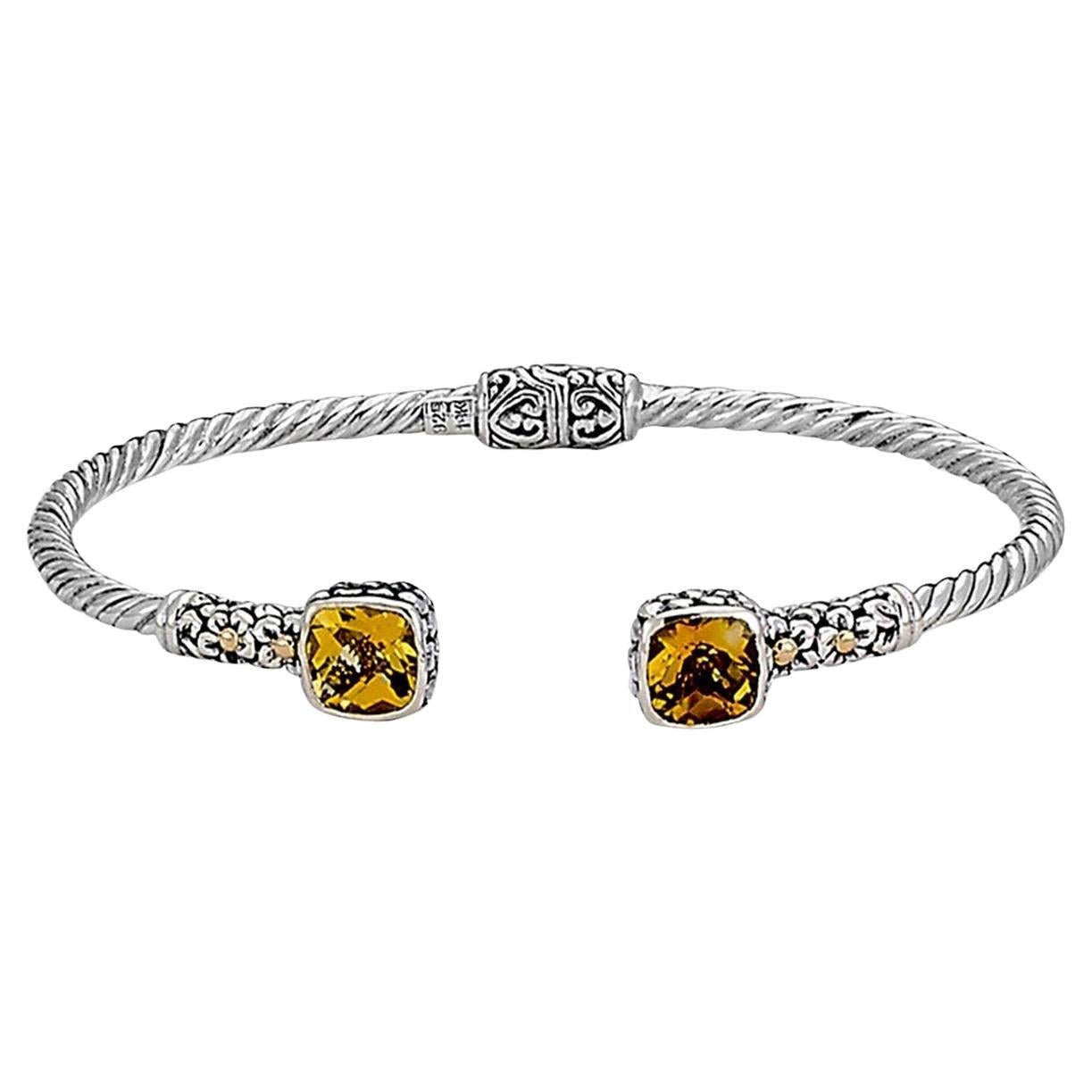 Samuel B 18k YGold & Sterling Silver 2.90 ct Citrine Hinged Bangle Bracelet
