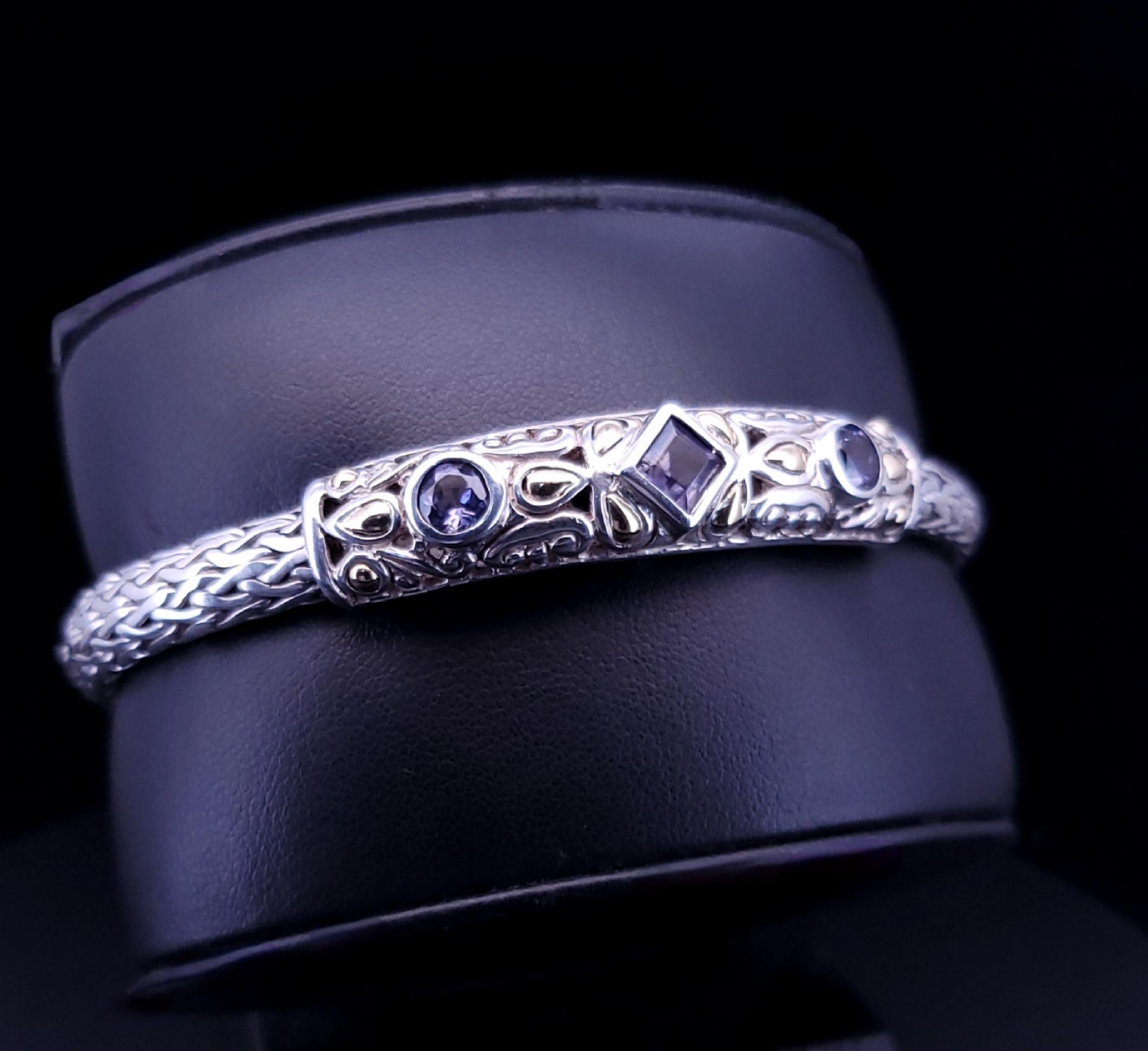 Samuel B Behnam  925 Sterling Silver 18k Yellow Gold Tanzanite bracelet For Sale 3