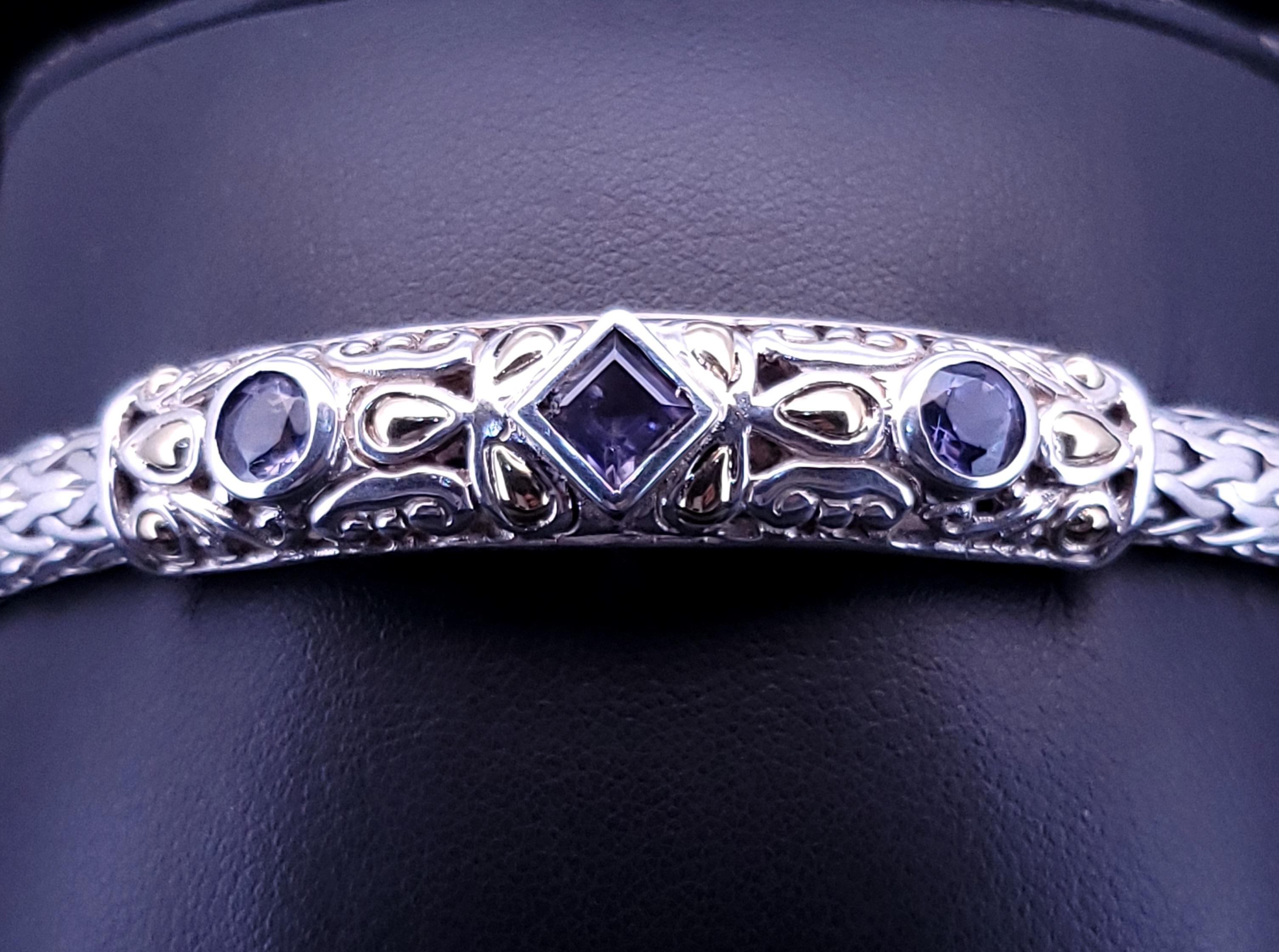 Samuel B Behnam  925 Sterling Silver 18k Yellow Gold Tanzanite bracelet For Sale 4