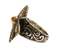 Samuel B Pounded 18k Yellow Gold and Sterling Fan Ring Size 6