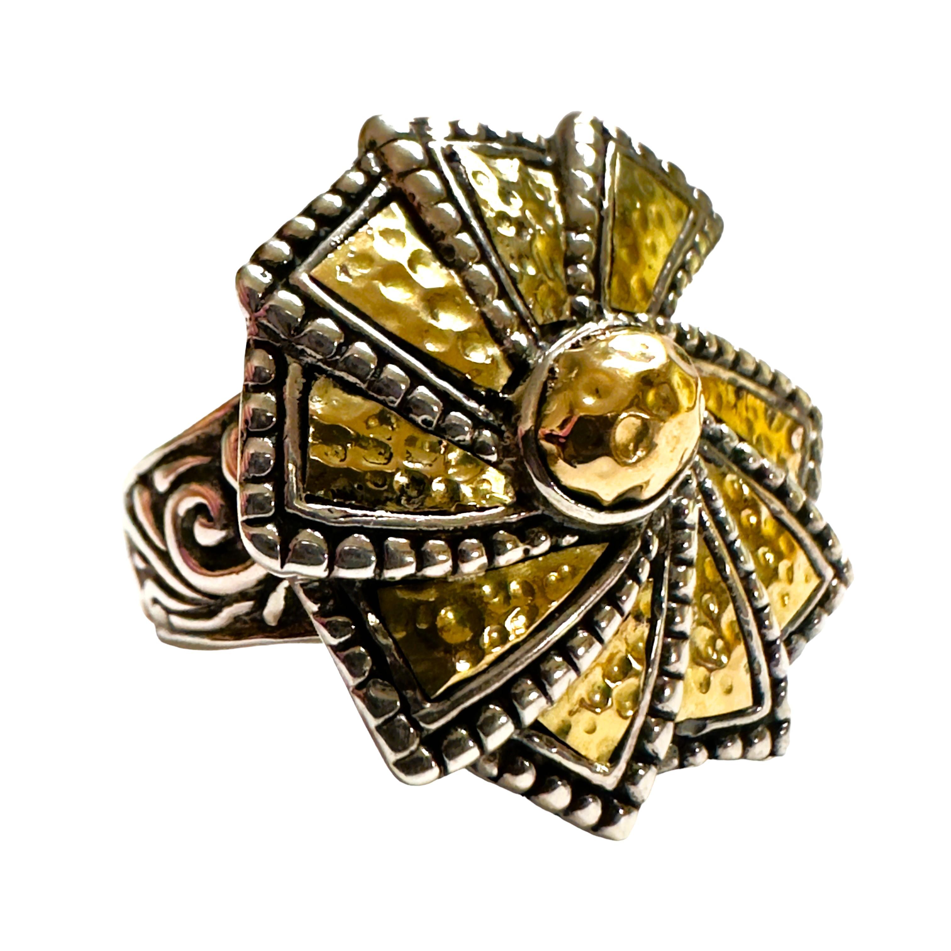 Samuel B Pounded 18k Yellow Gold and Sterling Fan Ring Size 6 In Excellent Condition In Eagan, MN