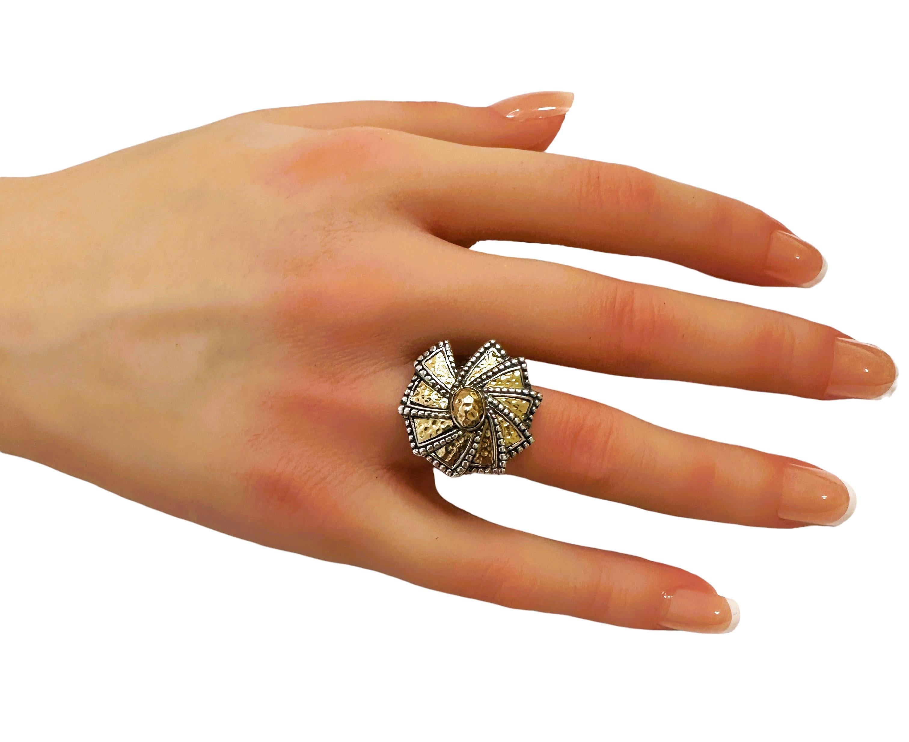 Samuel B Pounded 18k Yellow Gold and Sterling Fan Ring Size 6 4