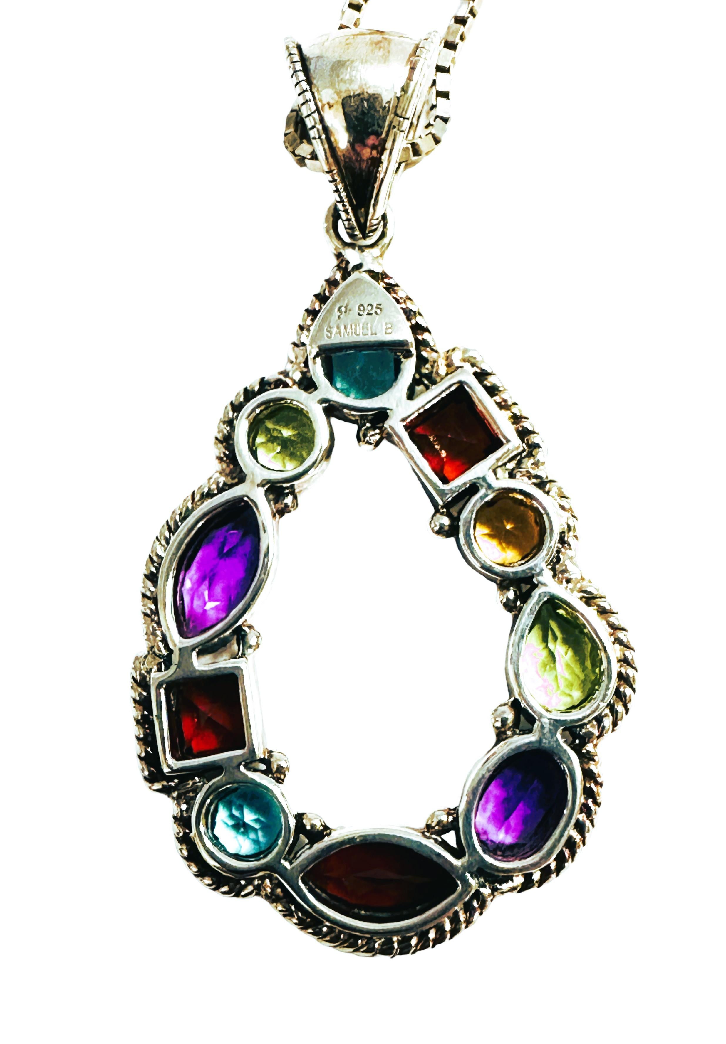 Samuel B Sterling Multi Color Gemstone Bali Necklace and Earrings For Sale 3