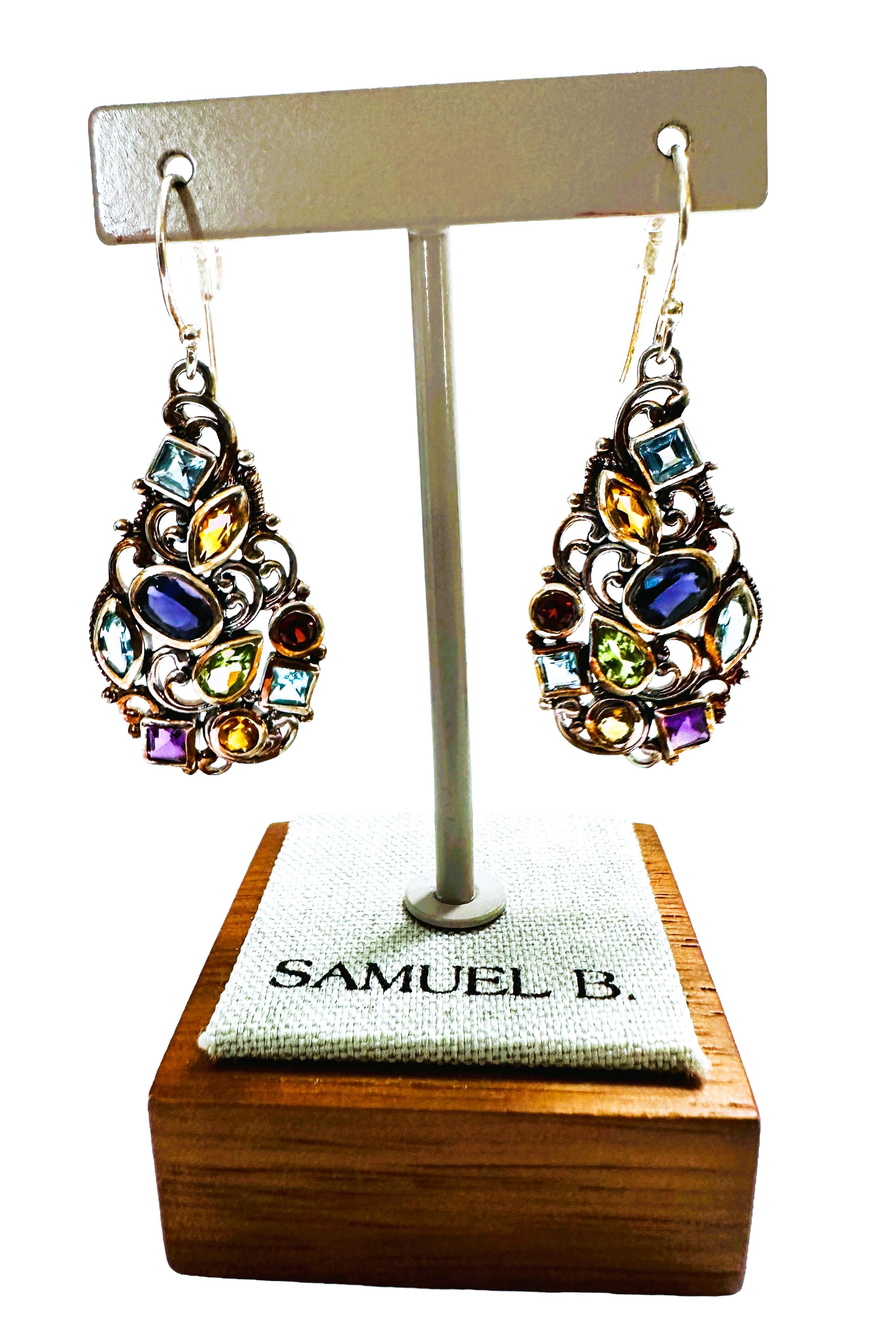 Samuel B Sterling Multi Color Gemstone Bali Necklace and Earrings In Excellent Condition For Sale In Eagan, MN