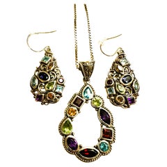Samuel B Sterling Multi Color Gemstone Bali Necklace and Earrings