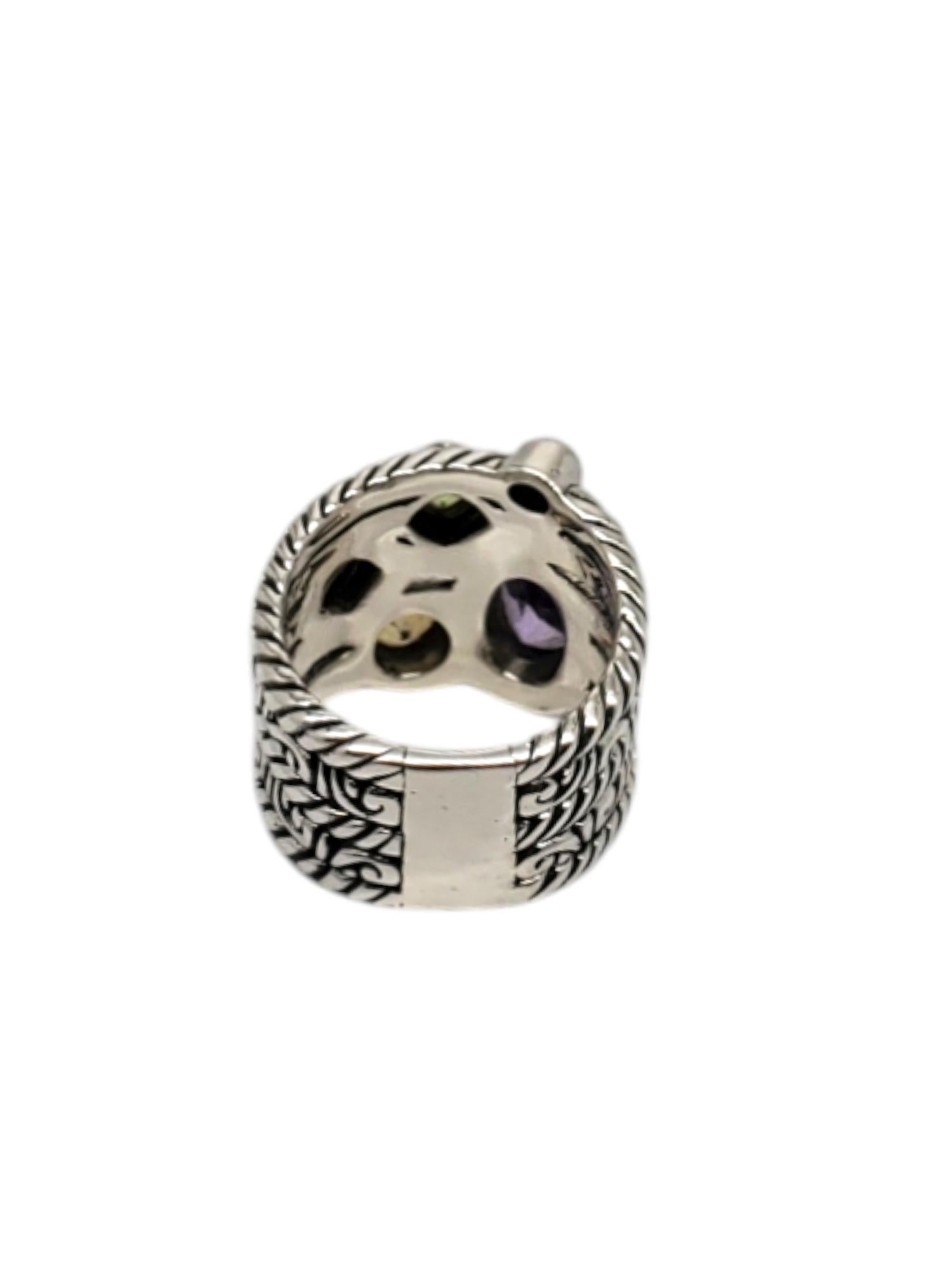 Oval Cut Samuel B Sterling Silver Multi-Stone Ring Wide Band Size 6 # 20232 For Sale
