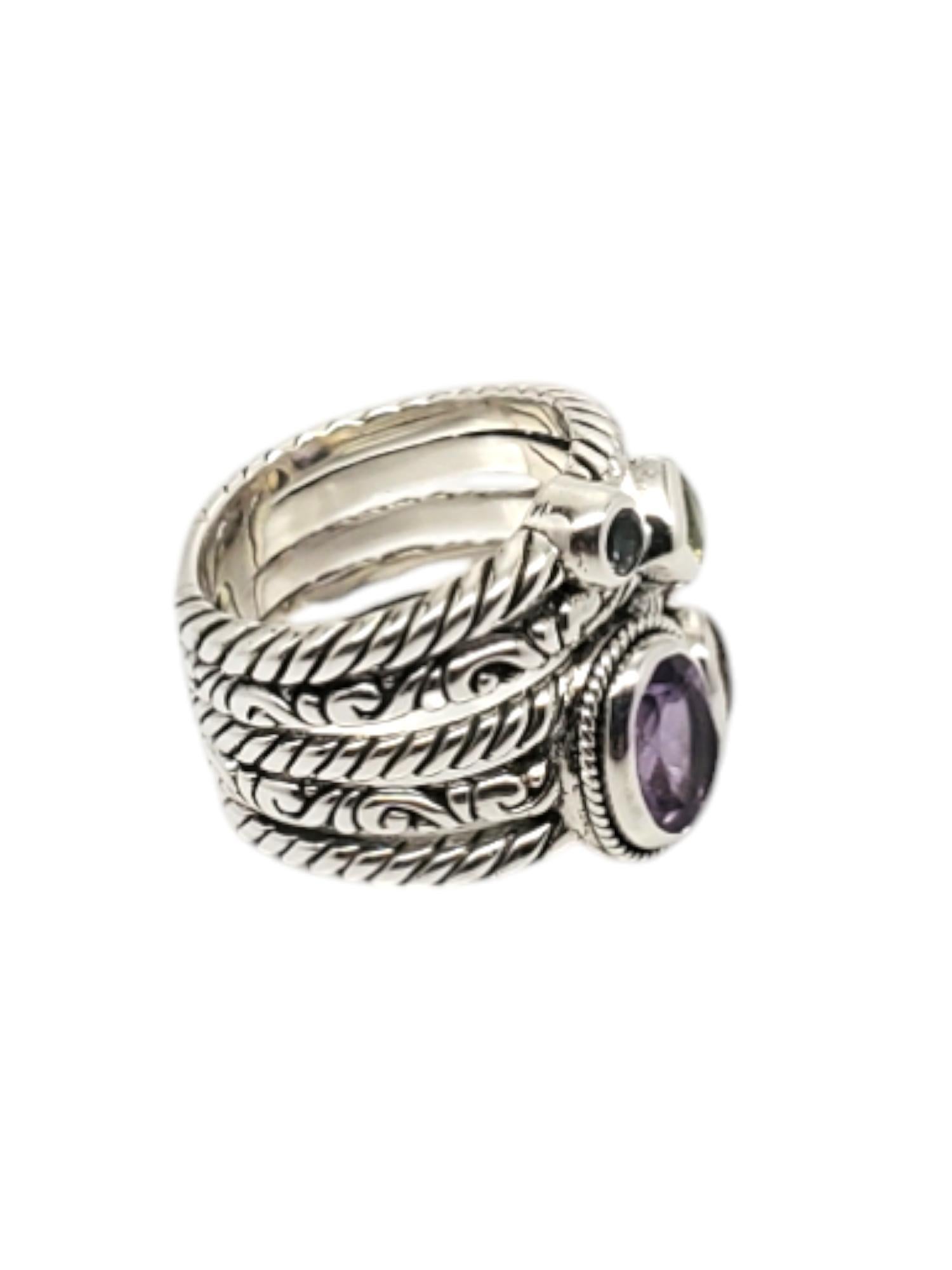 Samuel B Sterling Silver Multi-Stone Ring Wide Band Size 6 # 20232 In Good Condition For Sale In Washington Depot, CT