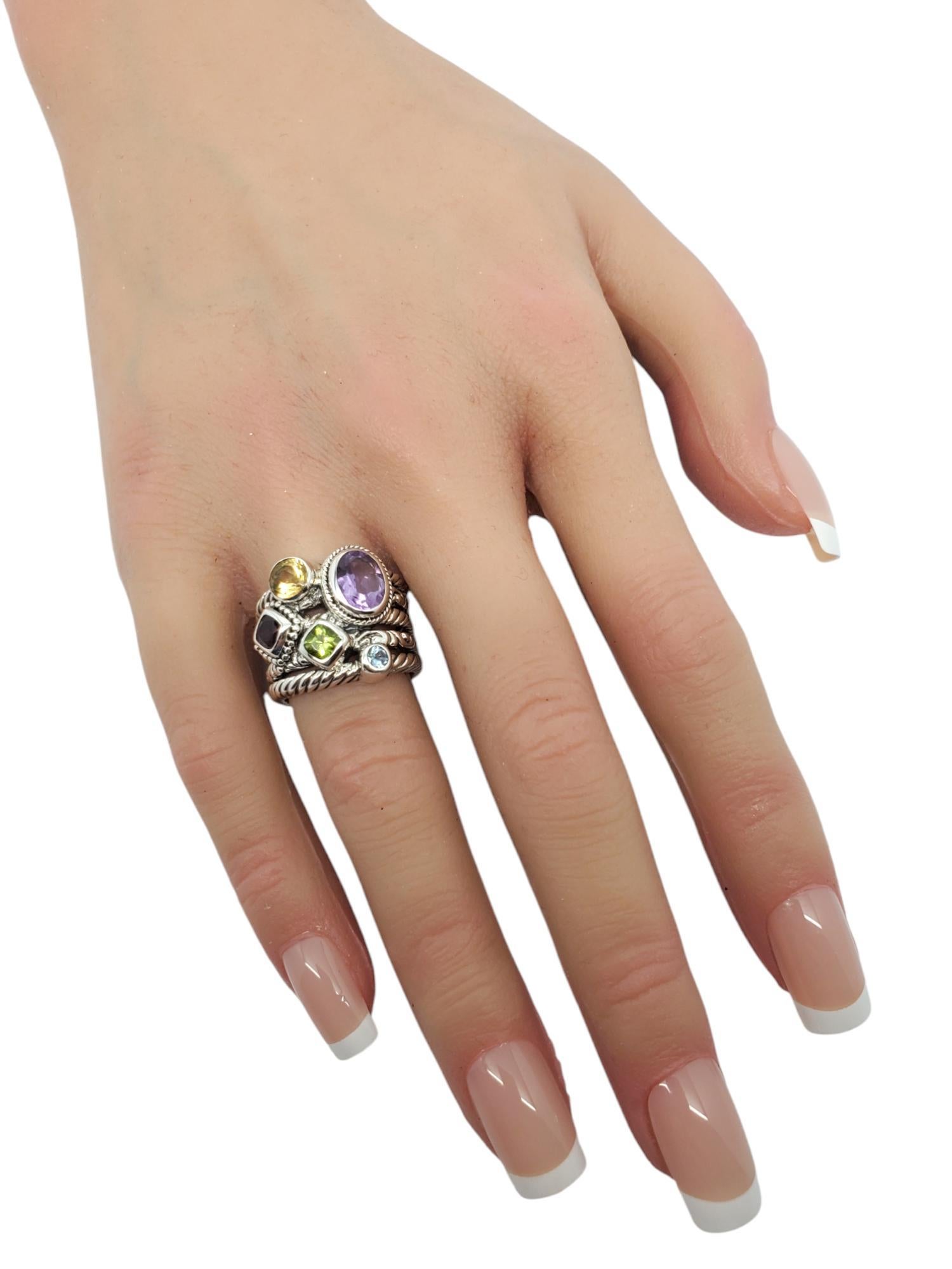 Samuel B Sterling Silver Multi-Stone Ring Wide Band Size 6 # 20232 For Sale 1