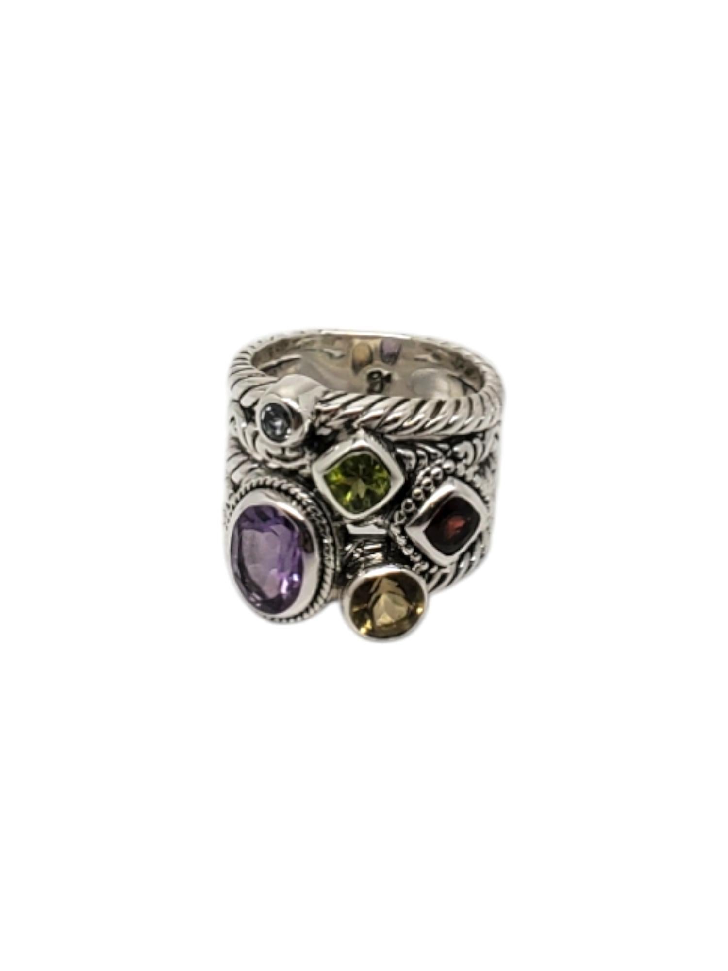 Samuel B Sterling Silver Multi-Stone Ring Wide Band Size 6 # 20232