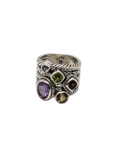 Samuel B Sterling Silver Multi-Stone Ring Wide Band Size 6 # 20232