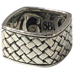 Samuel Benham BJC Sterling Silver Basketweave Square Ring