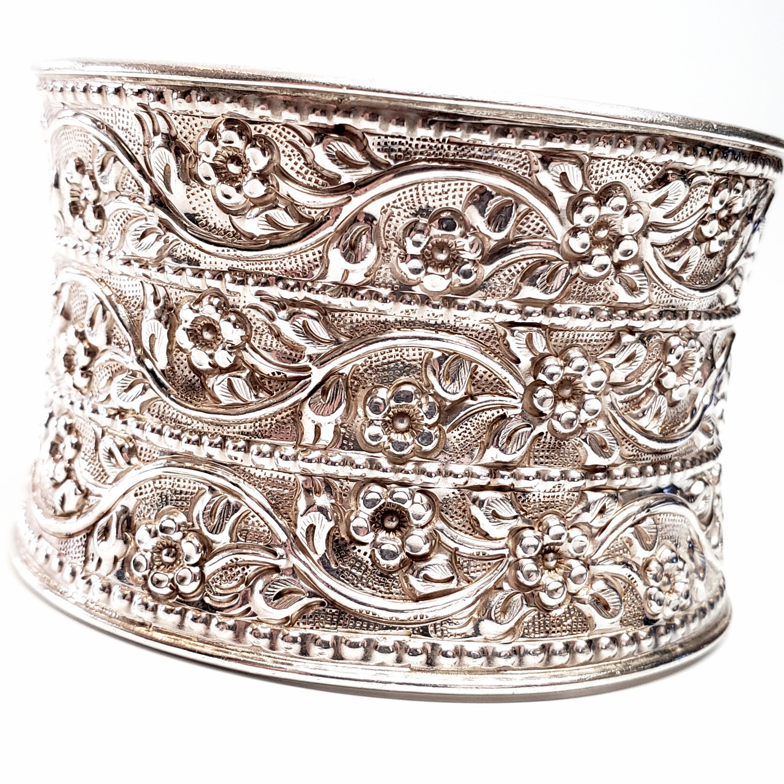 Women's Samuel Benham BJC Sterling Silver Wide Floral Cuff Bracelet
