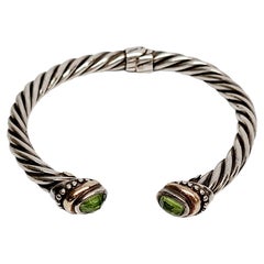 Samuel Benham SB Sterling Silver 14K Plated Peridot Hinged Cuff Bracelet