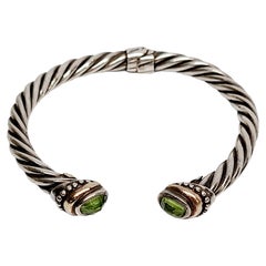 Samuel Benham SB Sterling Silver 14K Plated Peridot Hinged Cuff Bracelet