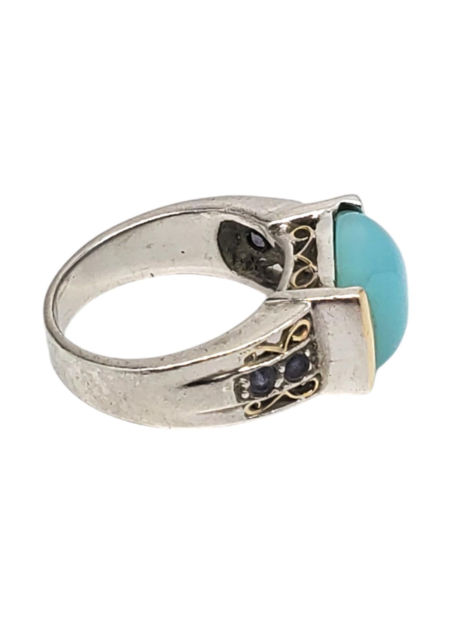 Samuel Benham Sterling Silver & 14K Gold Plate Chalcedony Ring Size 7.25 #20843 In Good Condition For Sale In Washington Depot, CT