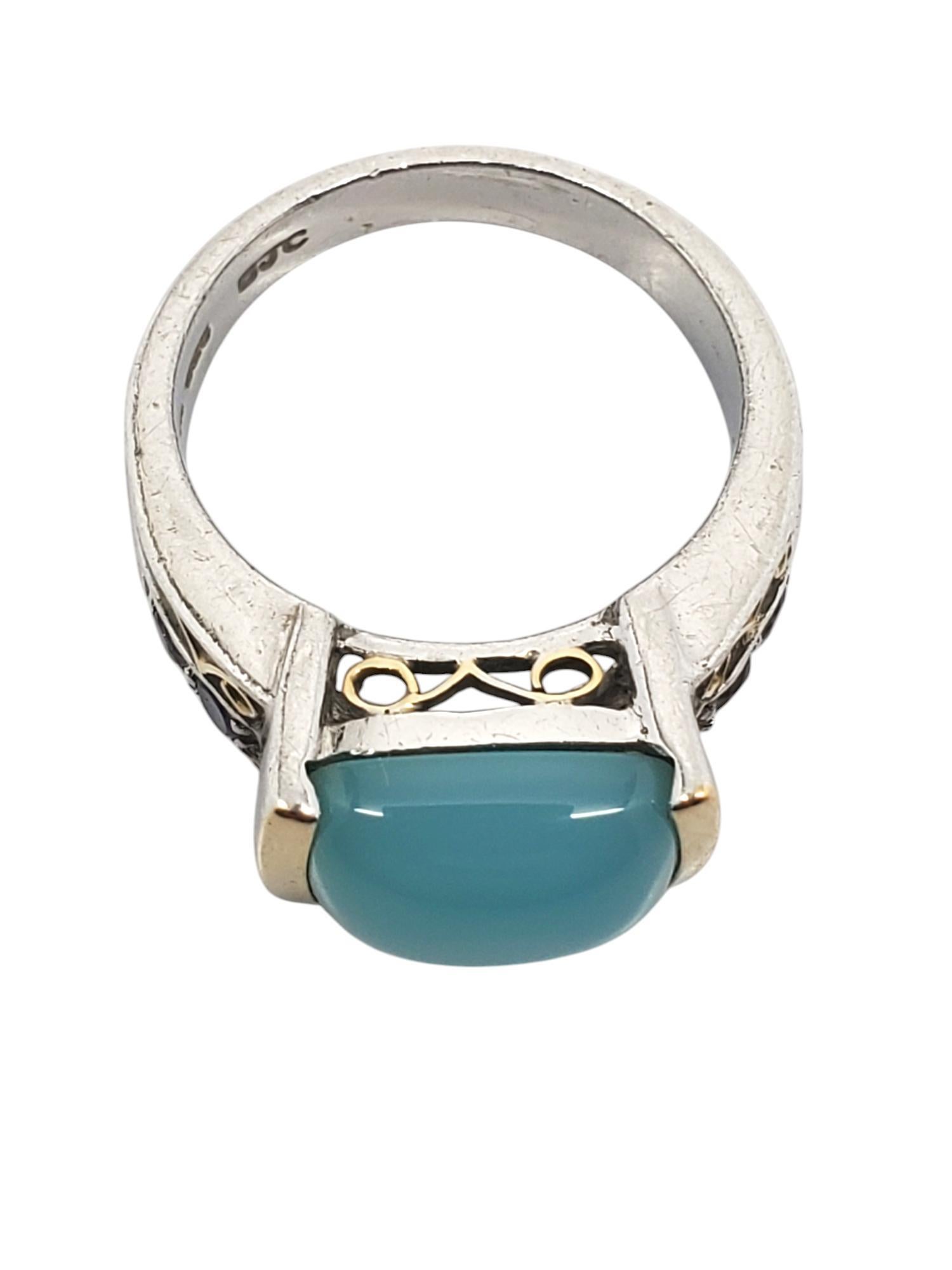 Women's Samuel Benham Sterling Silver & 14K Gold Plate Chalcedony Ring Size 7.25 #20843 For Sale