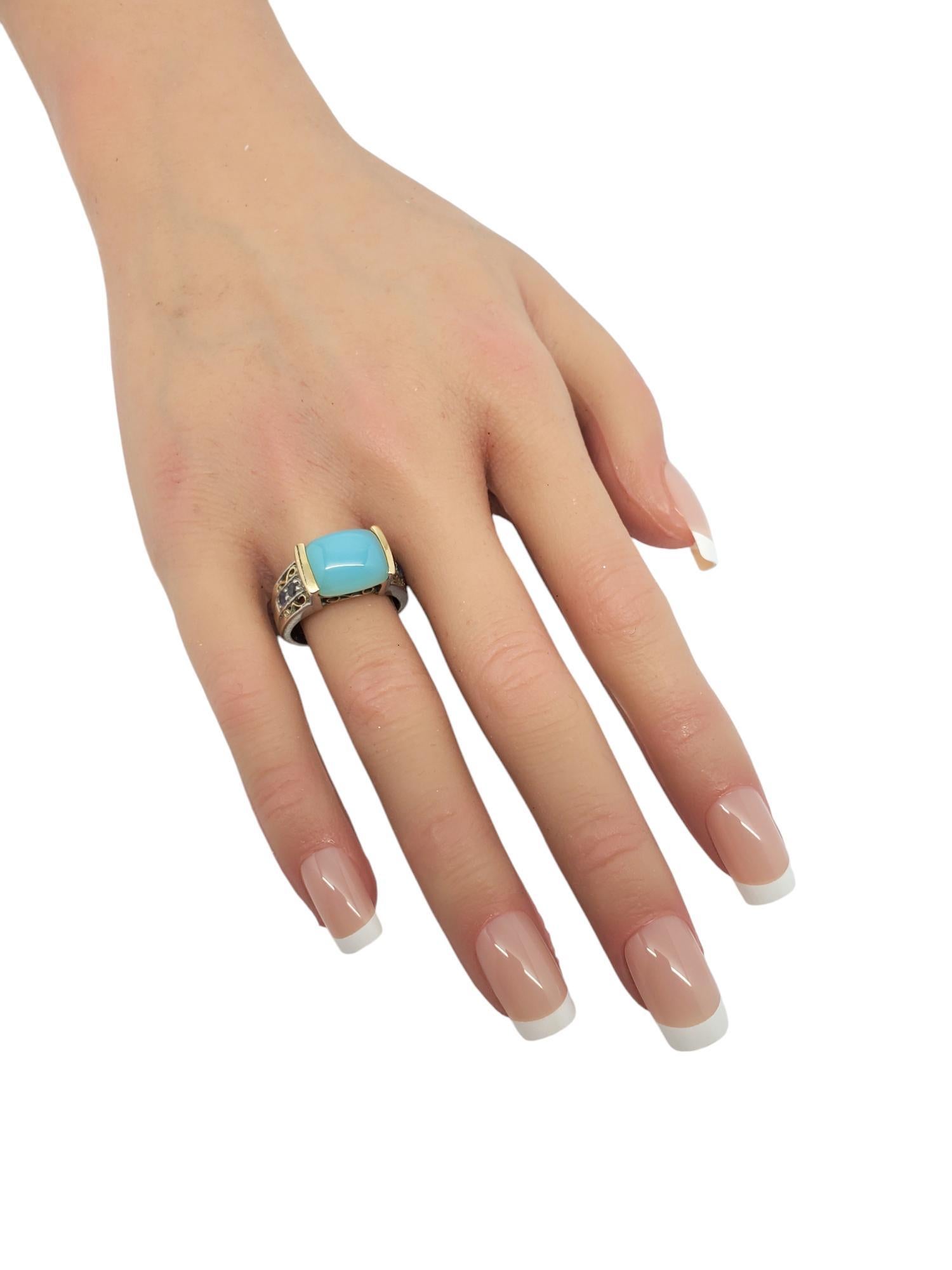 Samuel Benham Sterling Silver & 14K Gold Plate Chalcedony Ring Size 7.25 #20843 For Sale 3