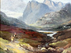 Fine Mid 19th Century Oil Majestic Lake District Mountain Valley Landscape