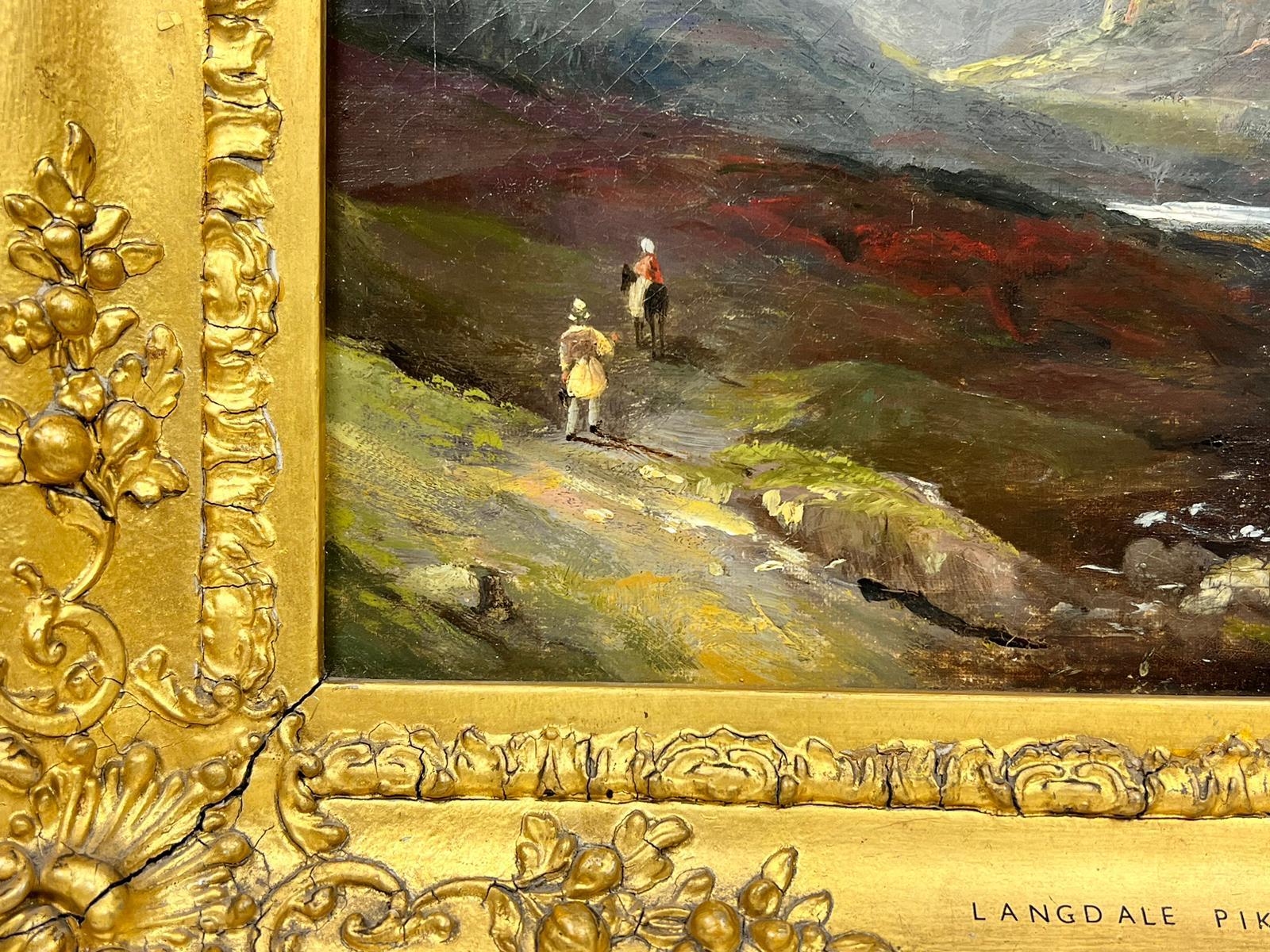 Pregevole olio della metà del 19° secolo che raffigura un maestoso paesaggio montano del distretto dei laghi 1