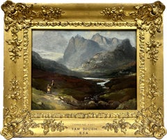 Fine Mid 19th Century Oil Majestic Lake District Mountain Valley Landscape 