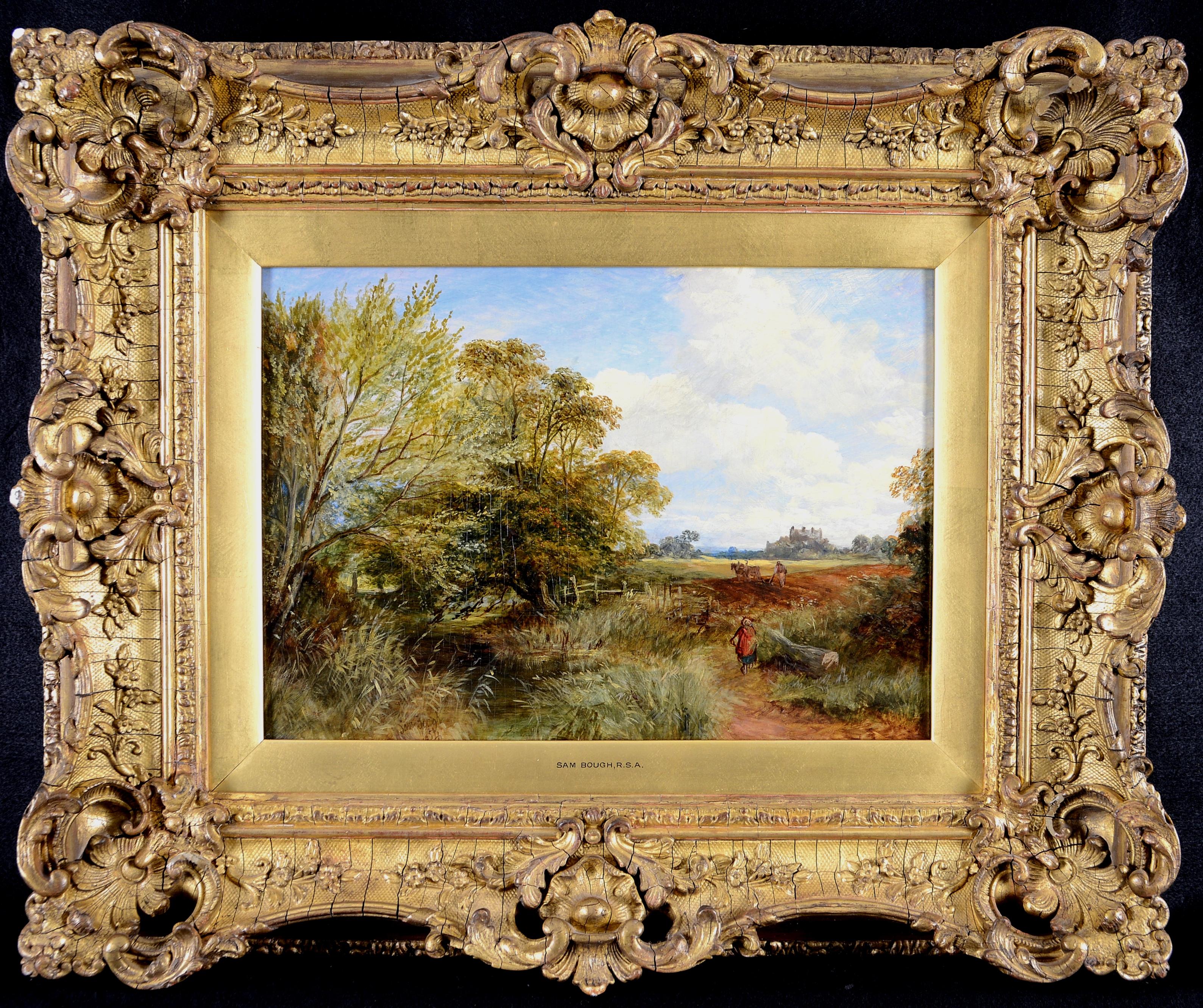 Ploughing - Antique 19th Century British Tranquil Landscape Oil Painting