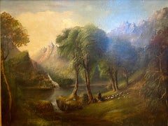 Goldener Baum mit Berg und Bach, Schafherde